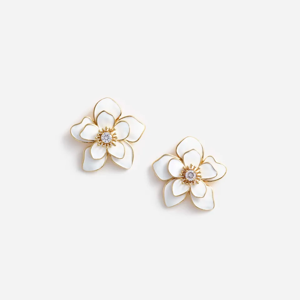 Self Portrait Jewellery Enamel Flower Ohrringe Creme Gold
