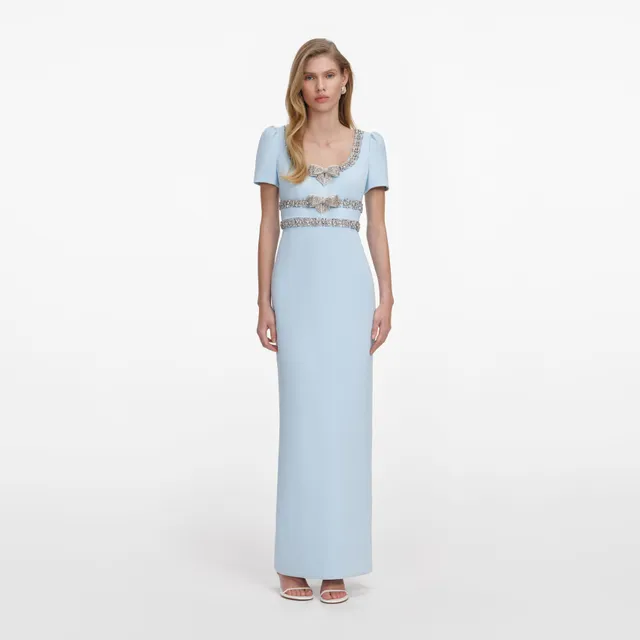 Self Portrait Blue Crepe Bow Maxikleid blau Schleife