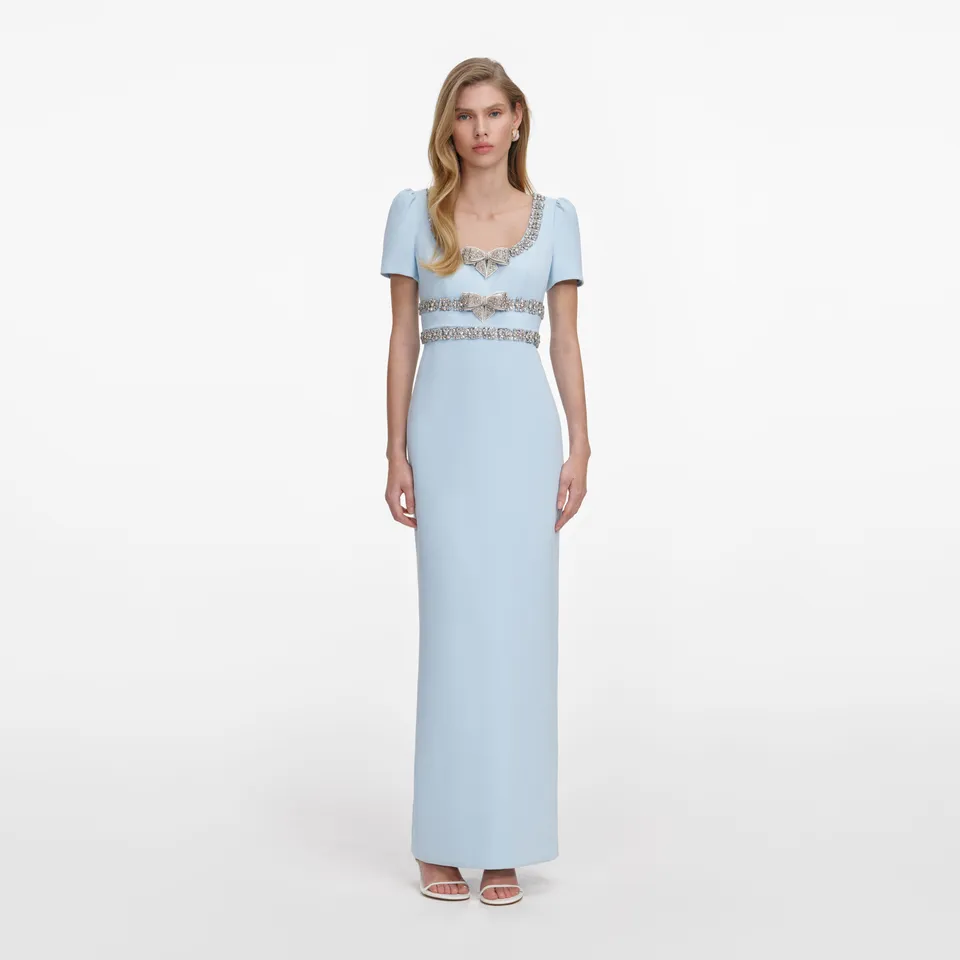 Self Portrait Blue Crepe Bow Maxikleid blau Schleife