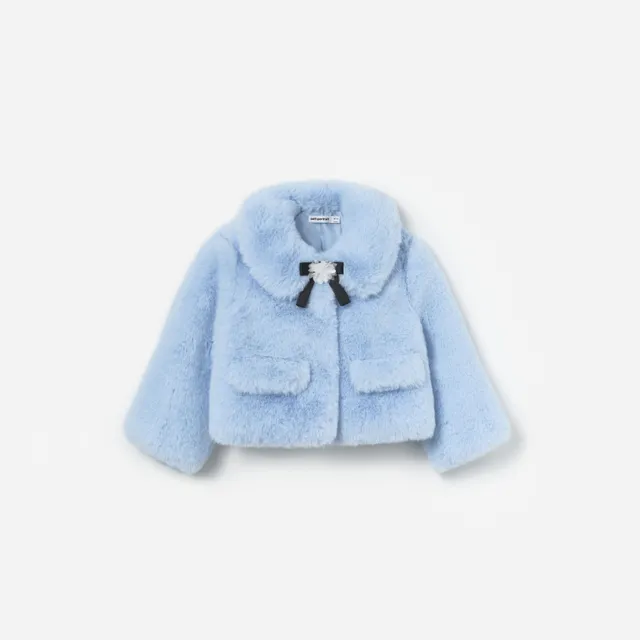 Self Portrait Blue Faux Fur Bow Jacke Blau Kunstfell Kinder