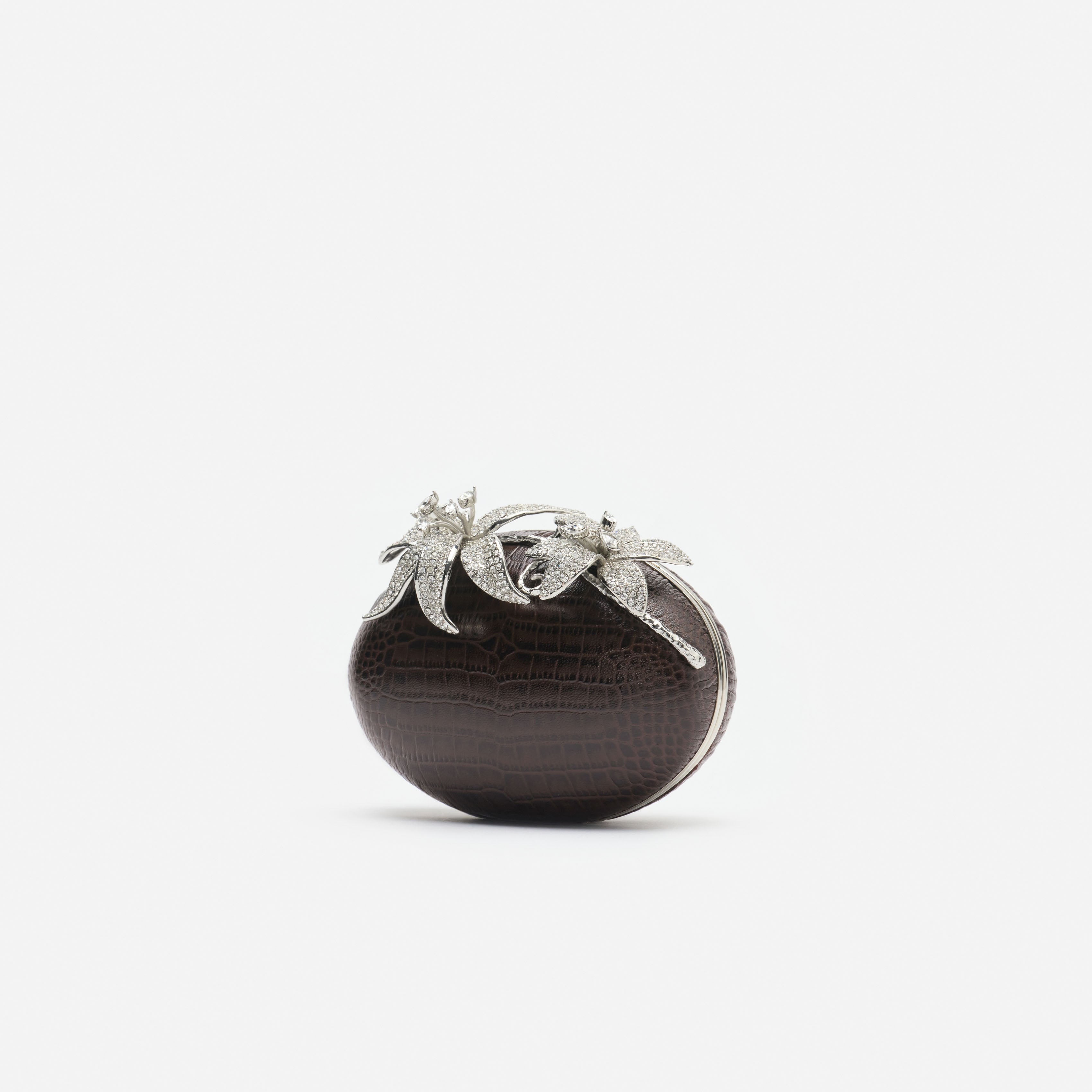 Self Portrait Crystal Flower Oval Clutch Abendtasche Braun