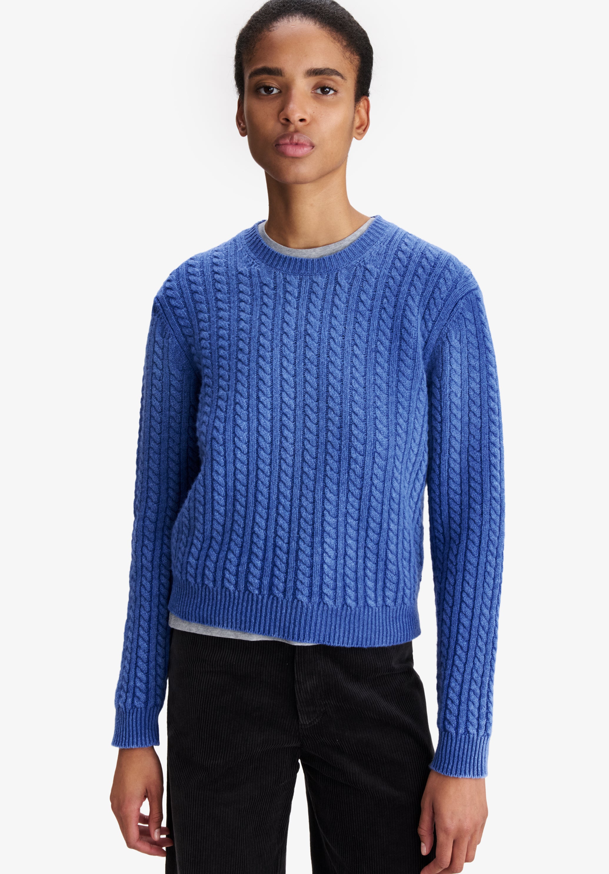 A.P.C. Zopfstrickpullover Blau Rundhals Slim