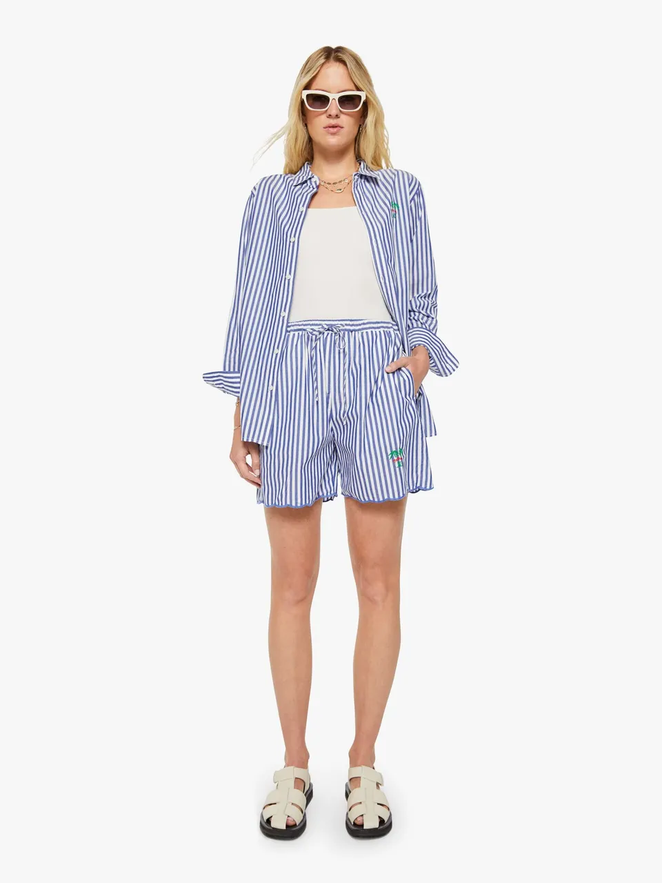 Mother Shorts The Drawn Freeballer Shorts Weiss Blau Streifen