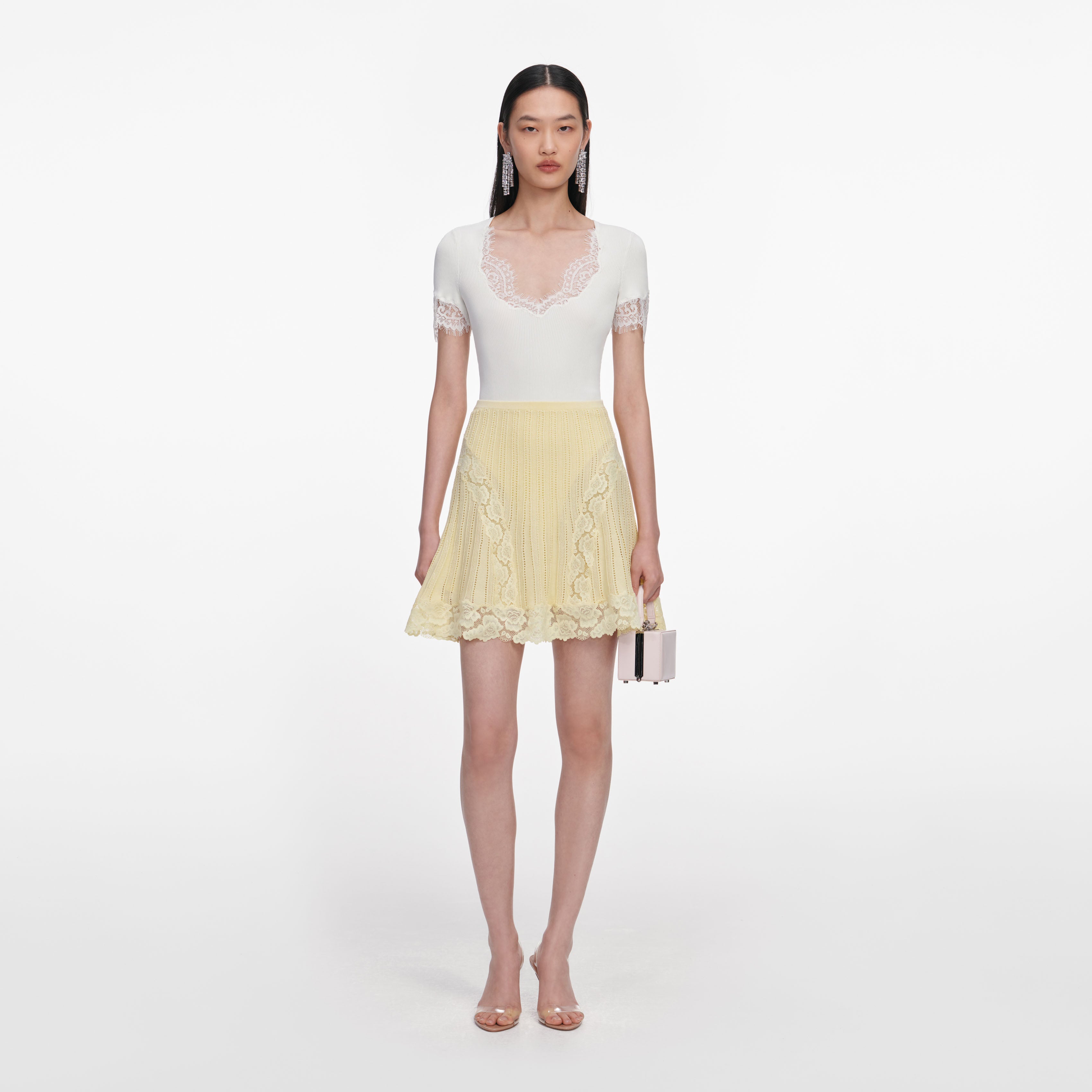 Self Portrait Yellow Pointelle Knit Mini Rock Gelb