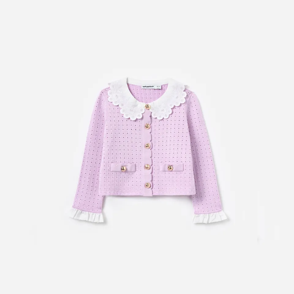 Self Portrait Pink Pointelle Cardigan Strickjacke Rosa 7/8