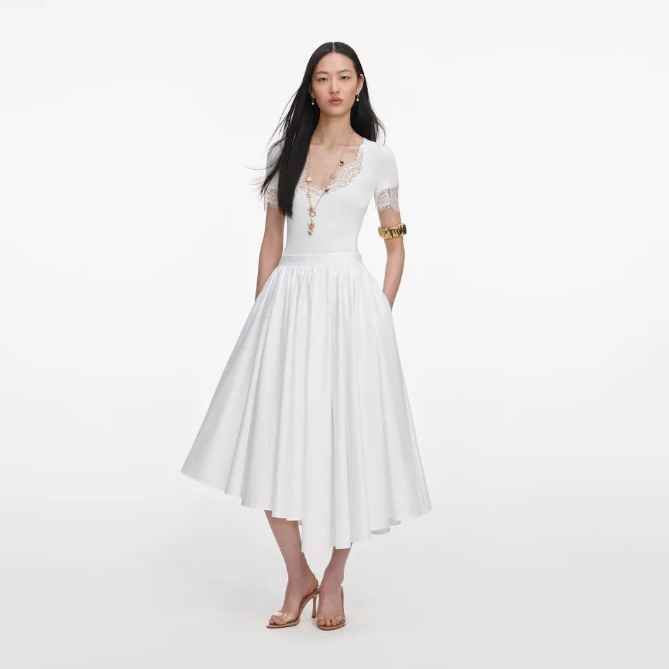 Self Portrait Bottoms White Poplin Midi Rock weiss