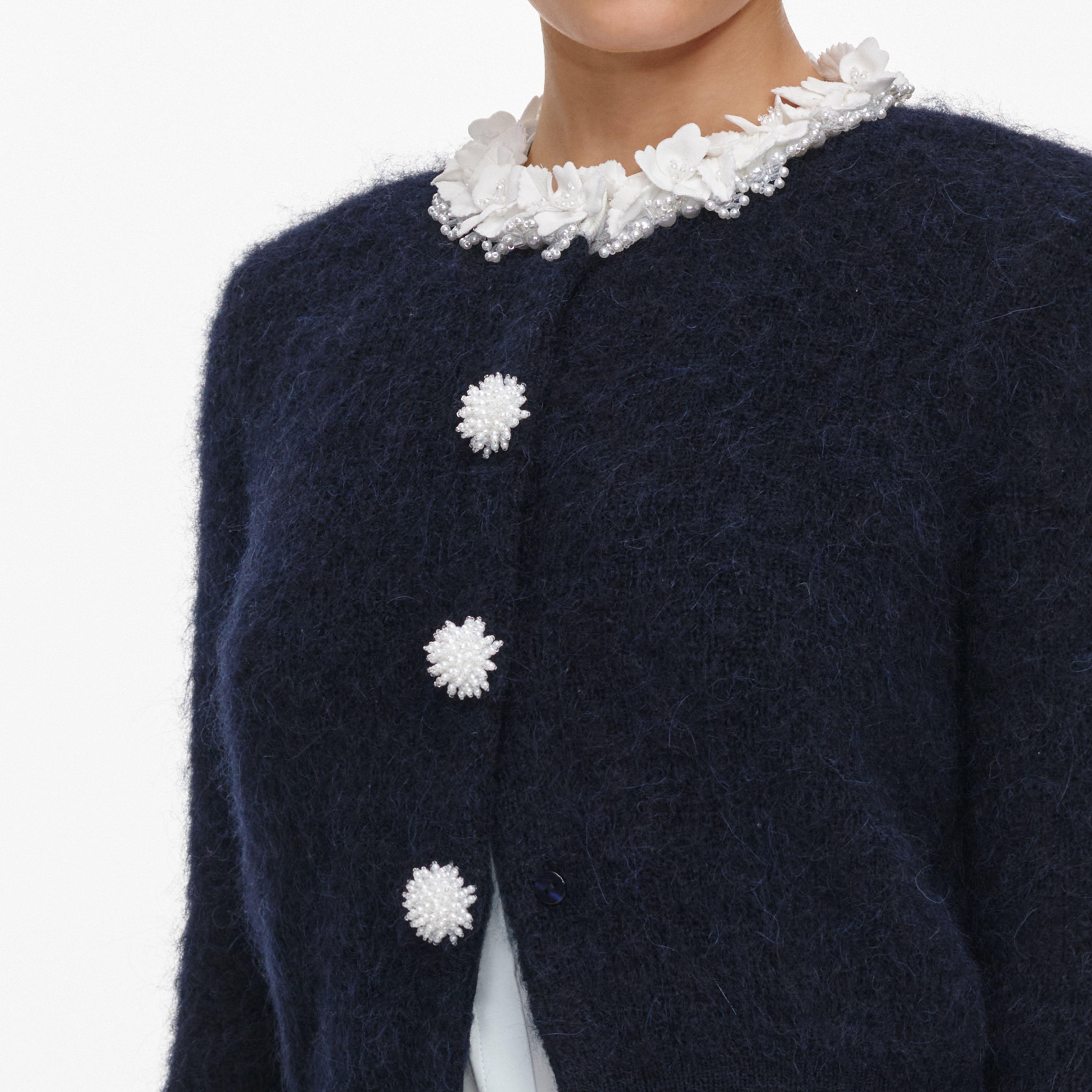 Self Portrait Navy Flower Pearl Strickpullover Blau Perle