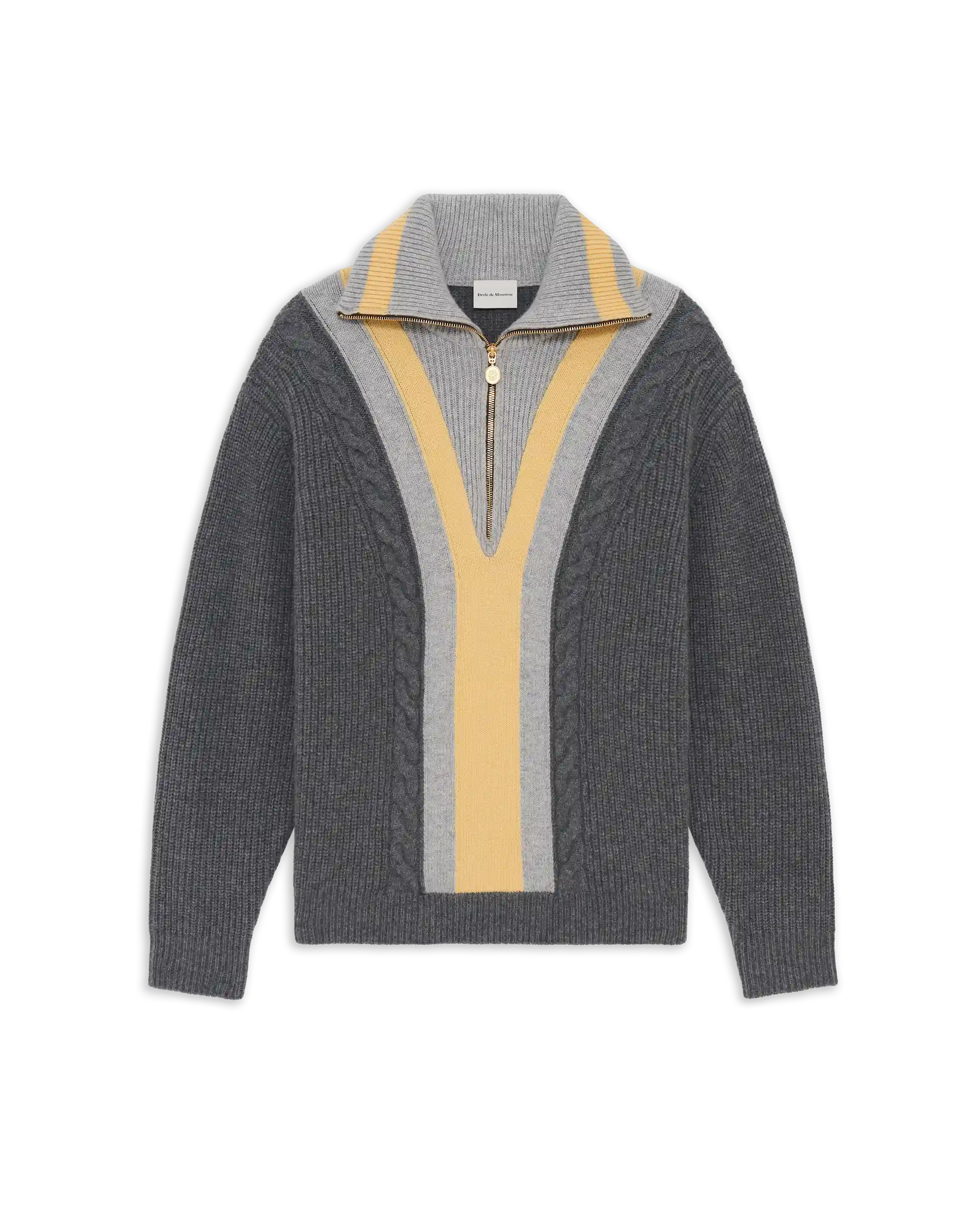 Drôle De Monsieur Half Zipped Trucker Sweater Strickpullover Grau Wolle