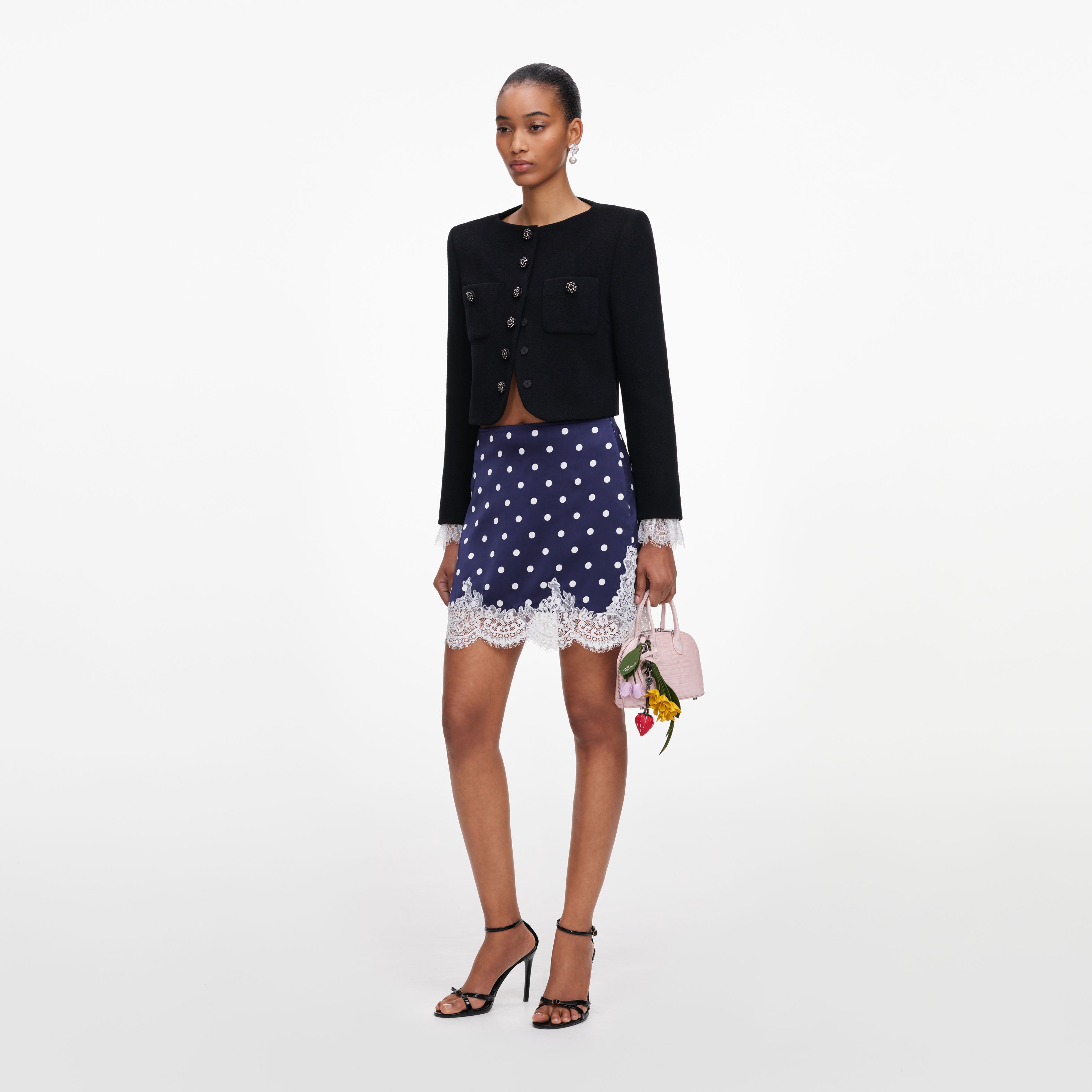 Self Portrait Navy Polka Dot Satin Minirock Navy