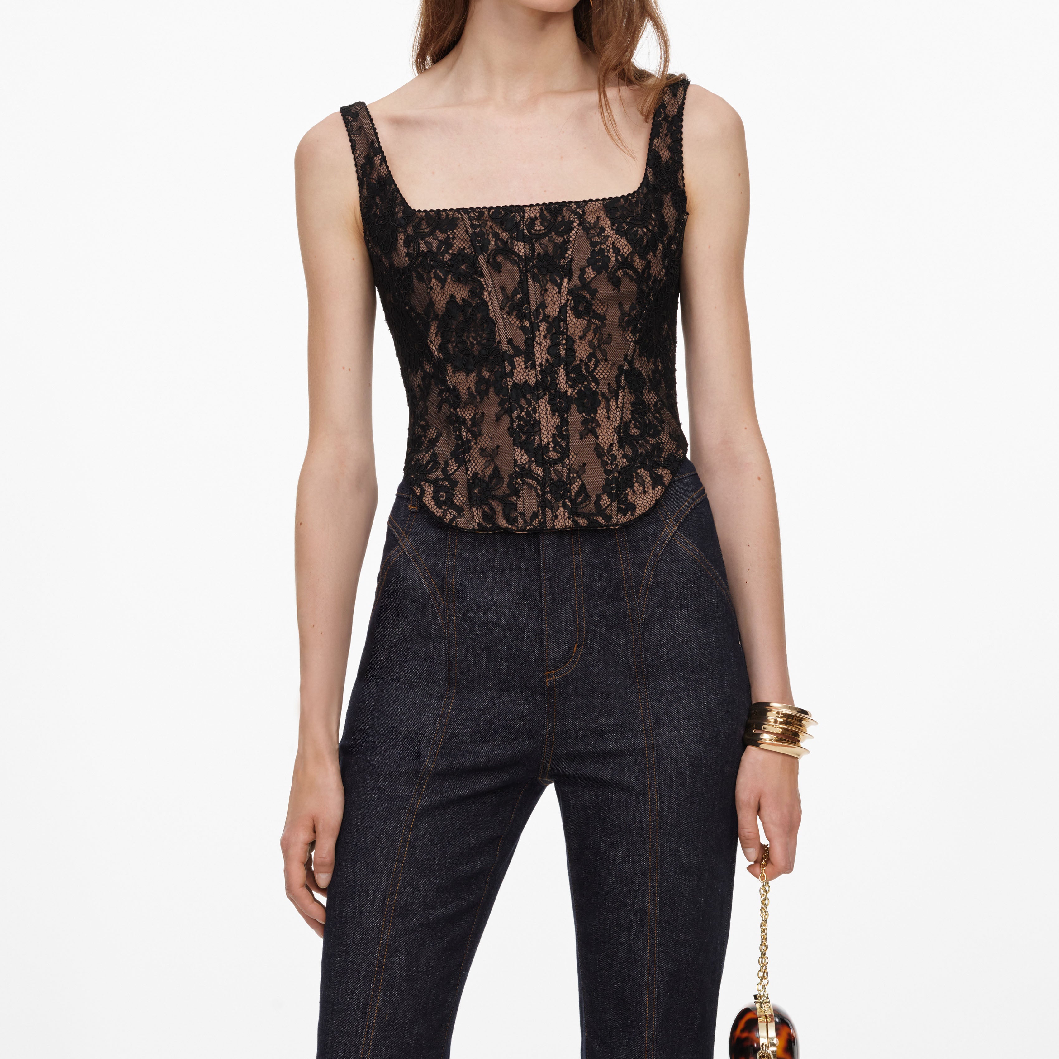 Self Portrait Black Lace Corset Top Schwarz UK 8 figurbetont
