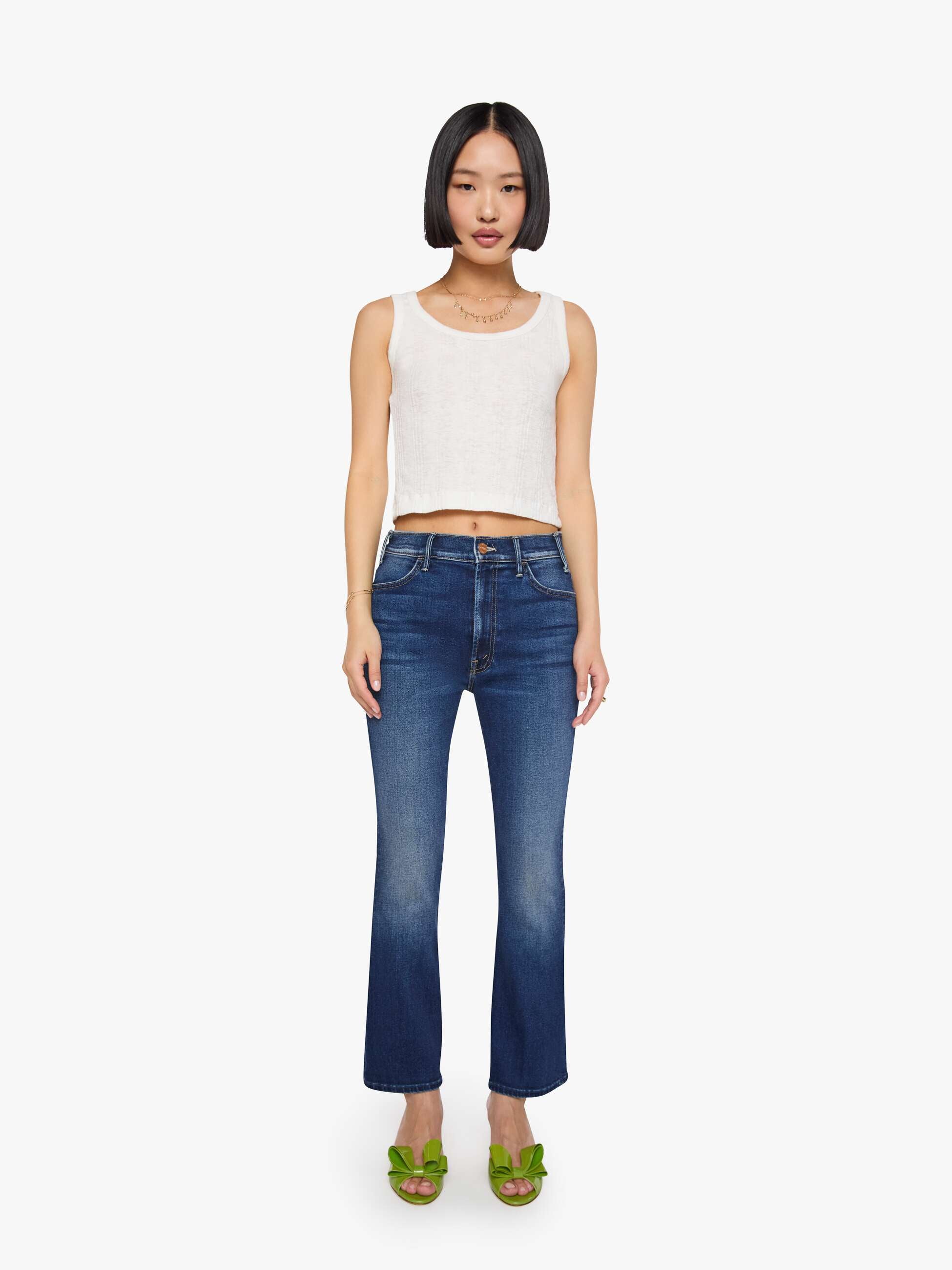 Mother Lil Hustler Ankle Petite Flare-Jeans Taking Chances Blau