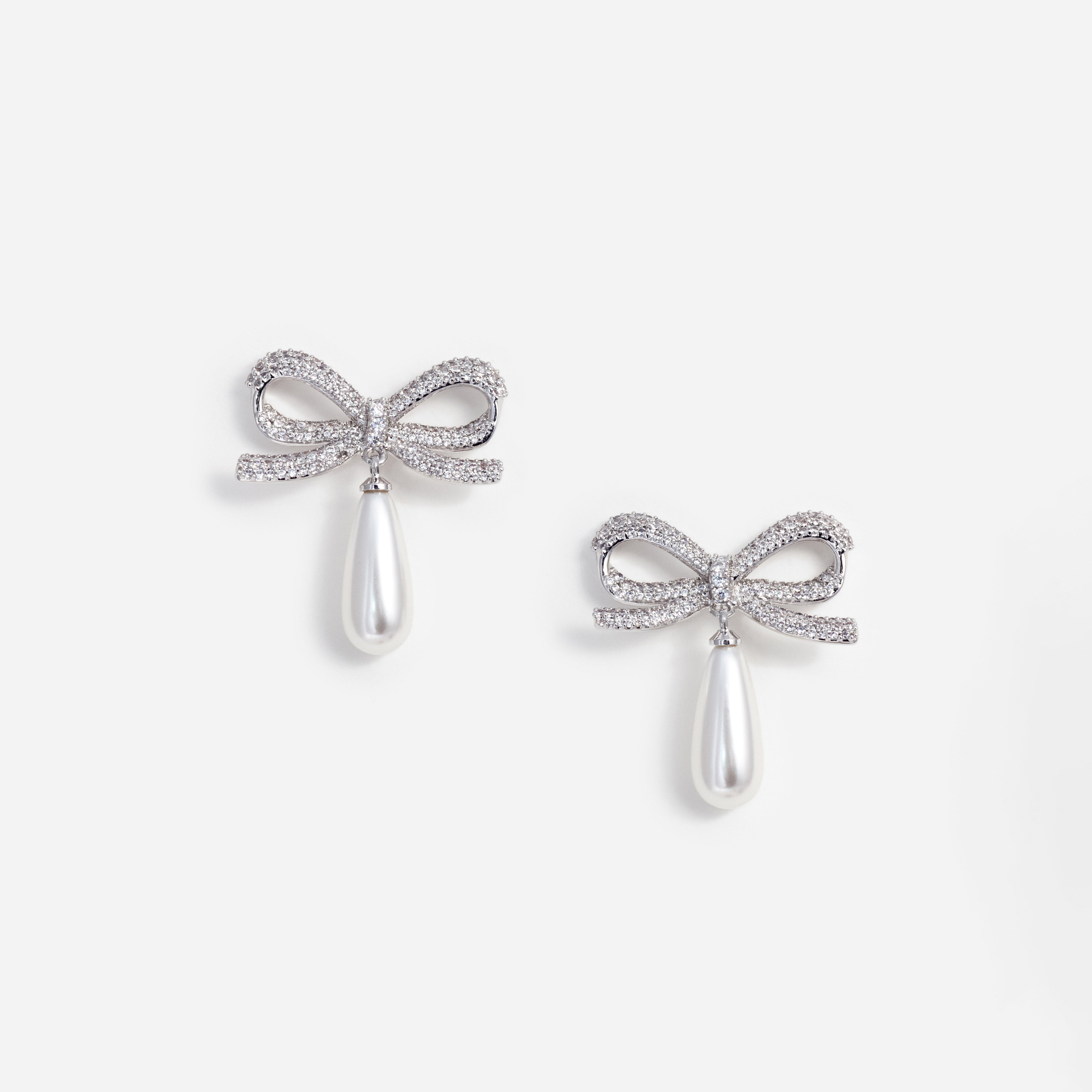 Self Portrait Crystal Bow Pearl Ohrringe Silber