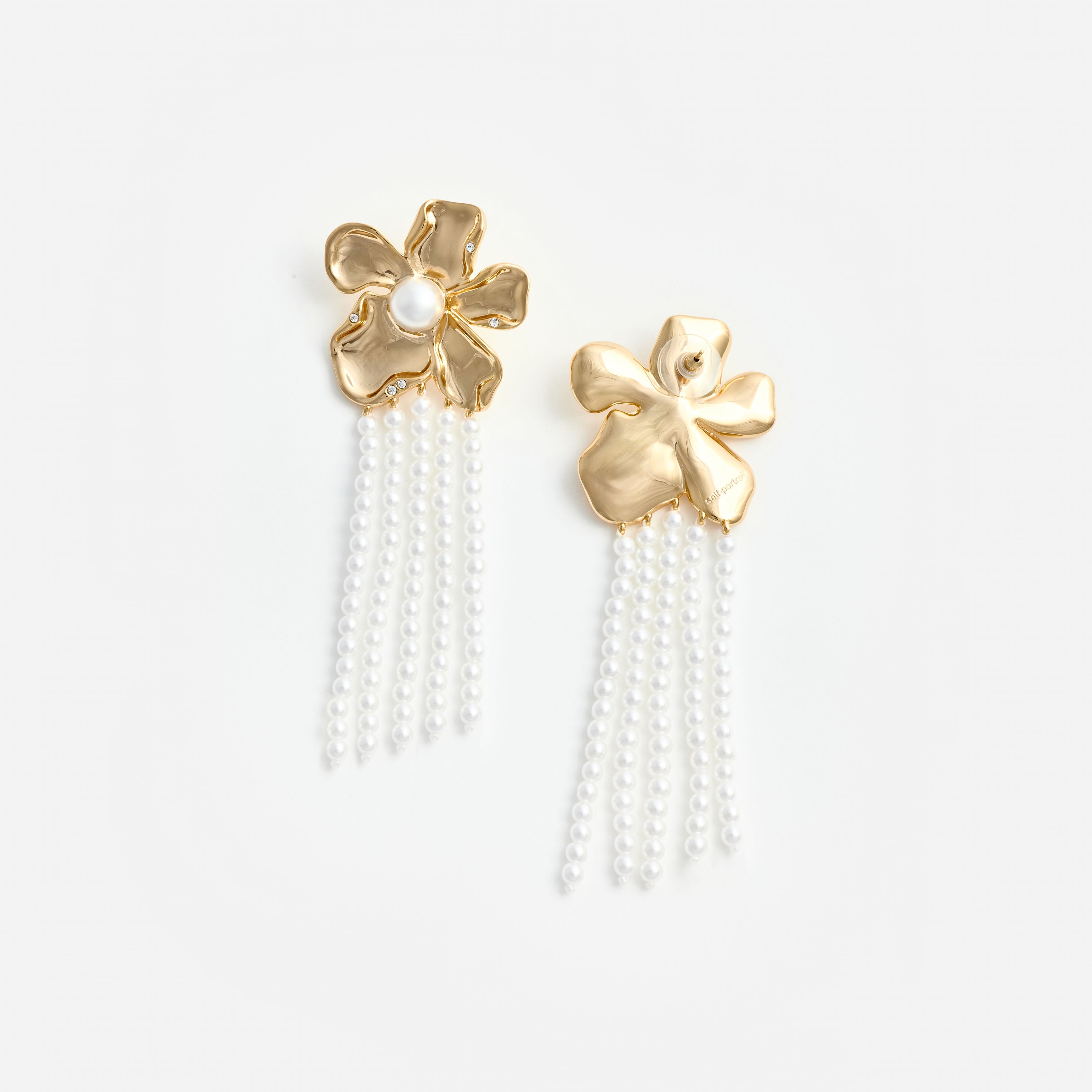 Self Portrait Gold Flower Pearl Dangle Ohrringe Gold Hängend