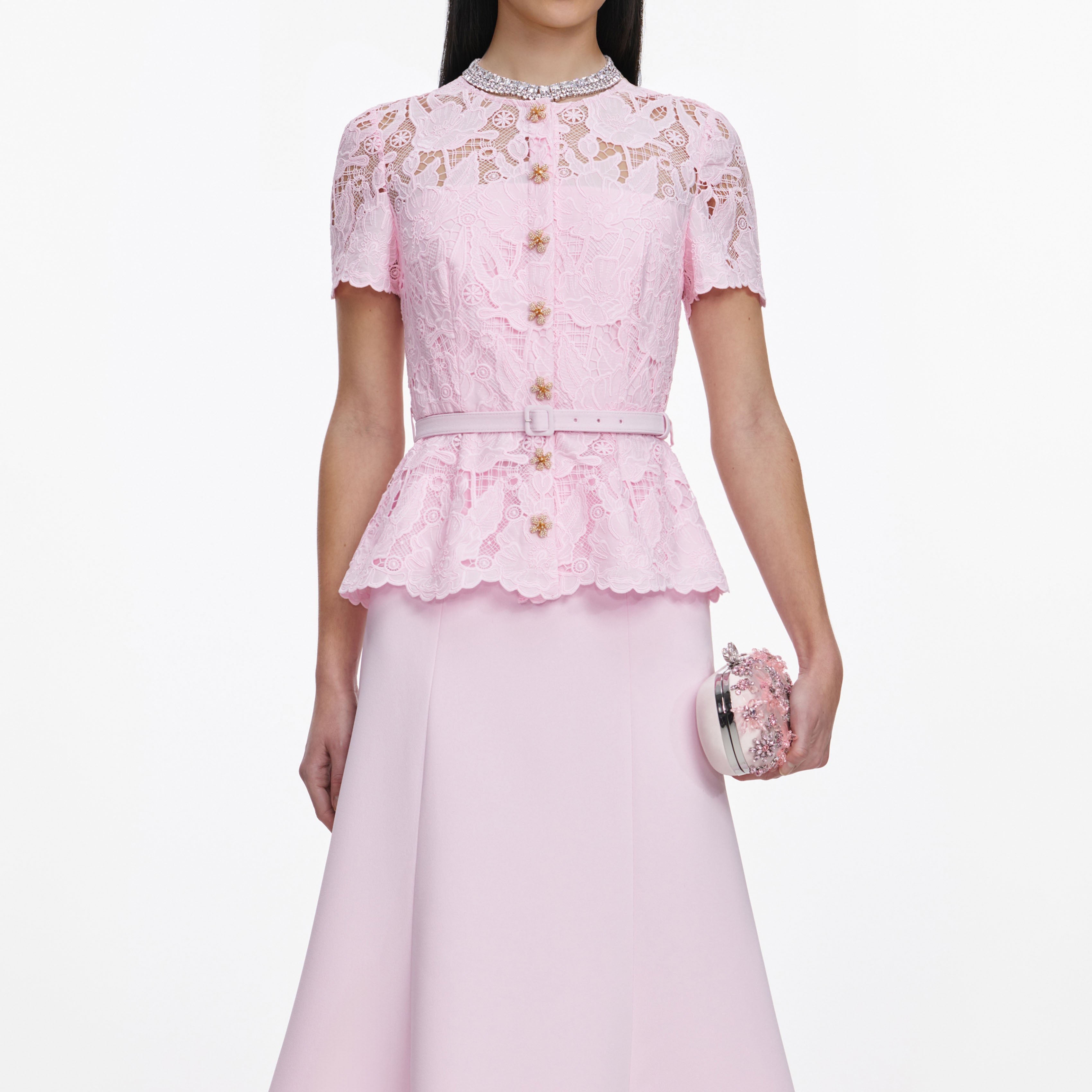 Self Portrait Pink Lace Crepe Midi Dress Midikleid UK6