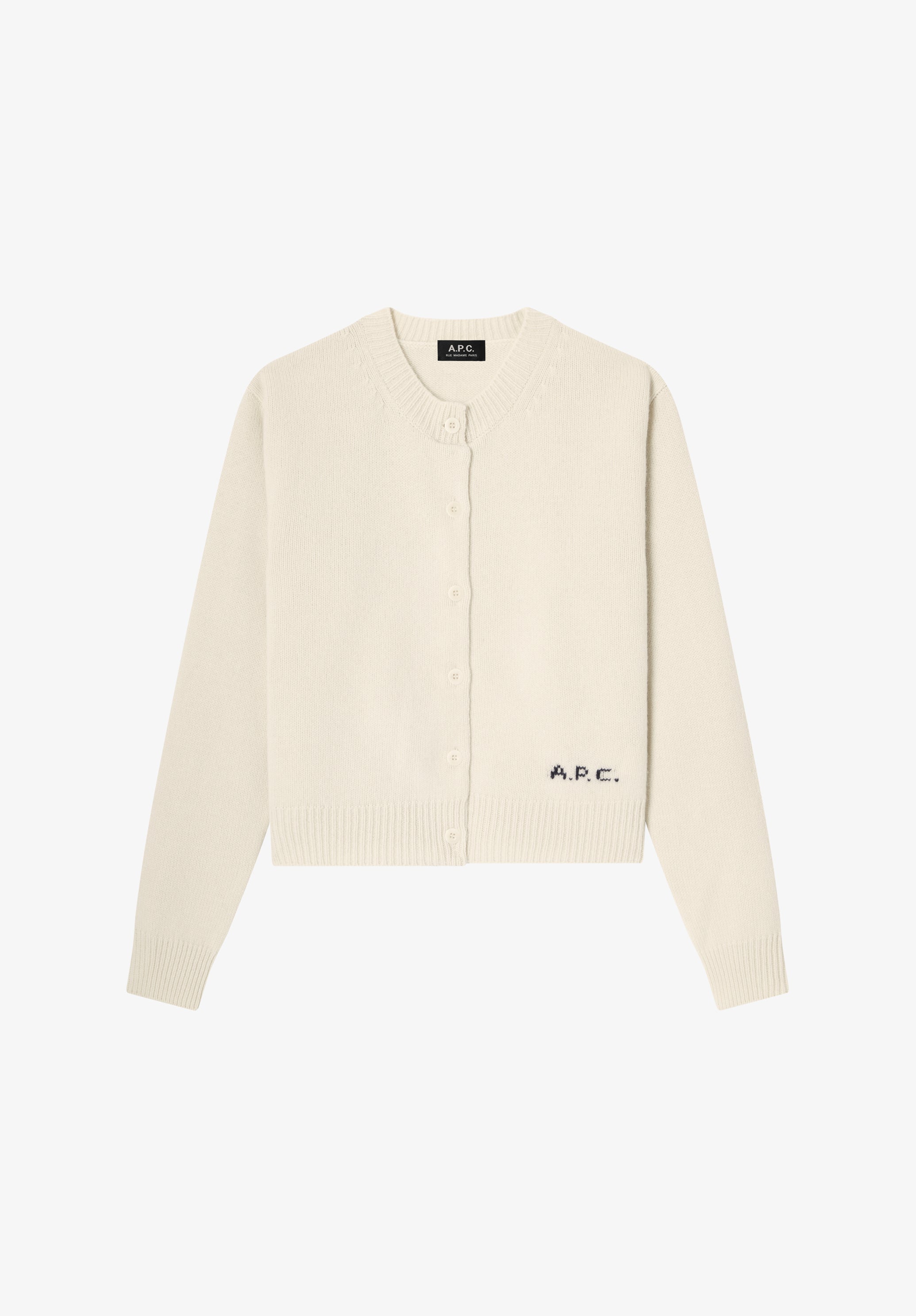 A.P.C. Wollcardigan Ecru Kurz V-Ausschnitt Wolle