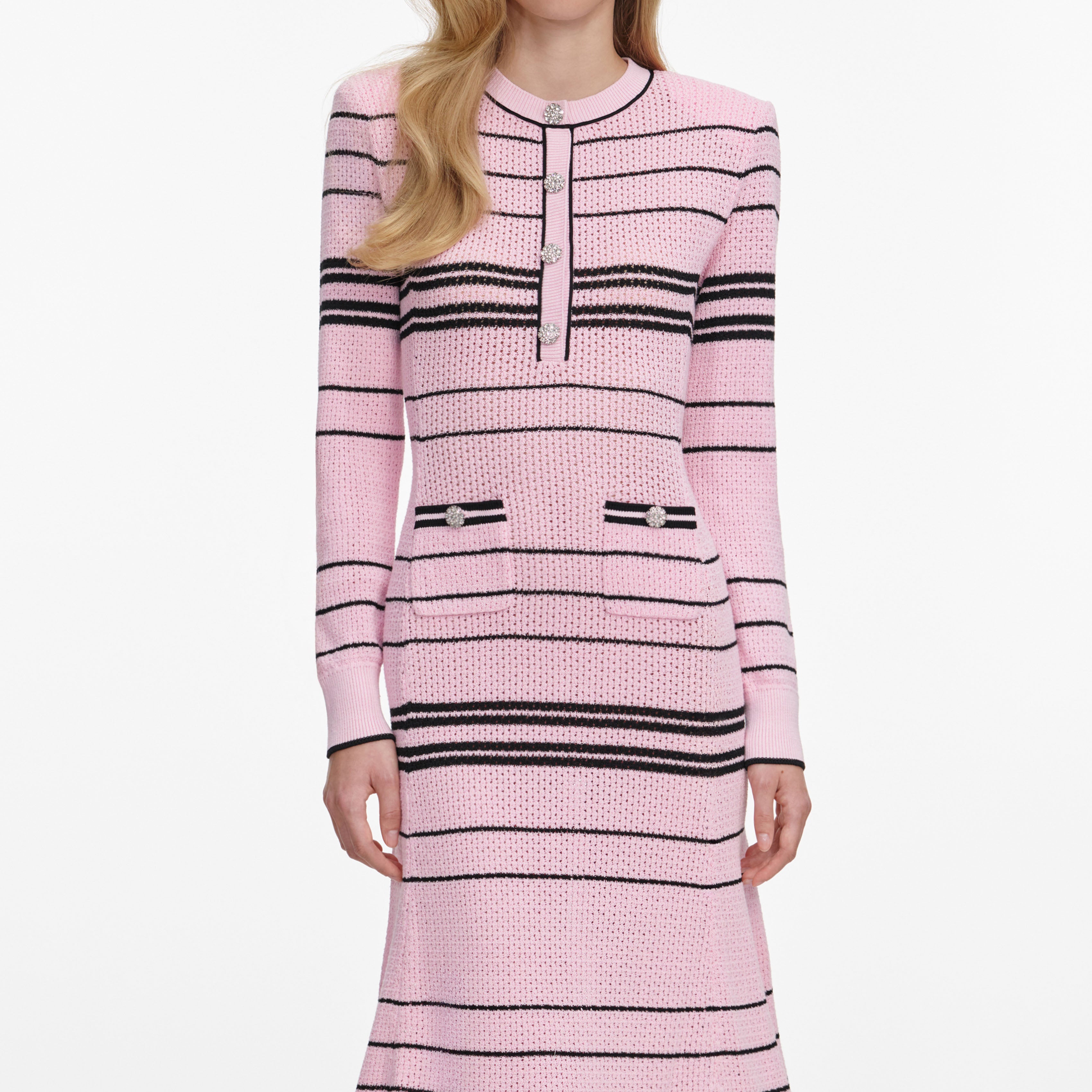 Self-Portrait Pink Stripe Knit Midi Kleid rosa gestreift