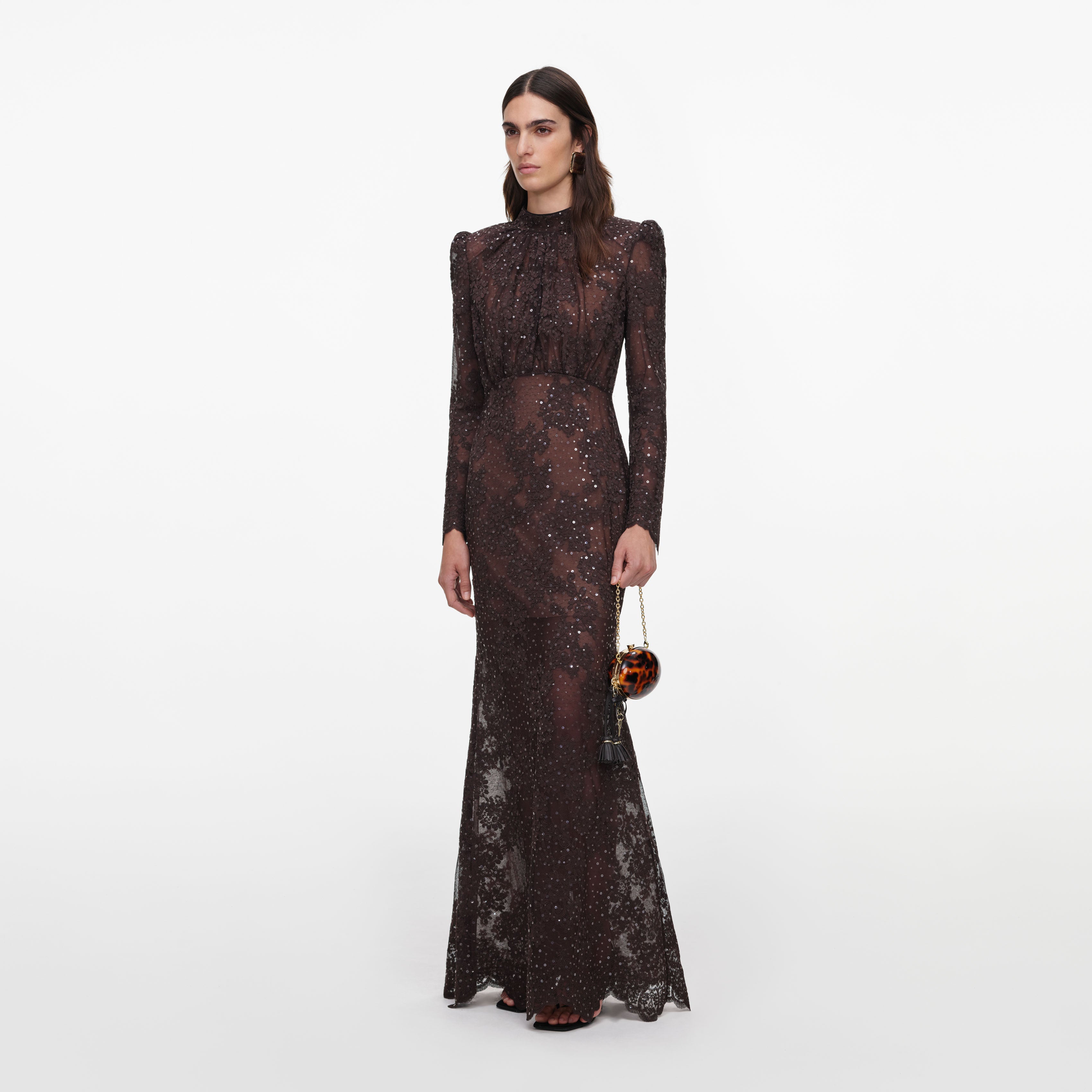 Self Portrait Sequin Lace Maxikleid braun Spitze Pailletten