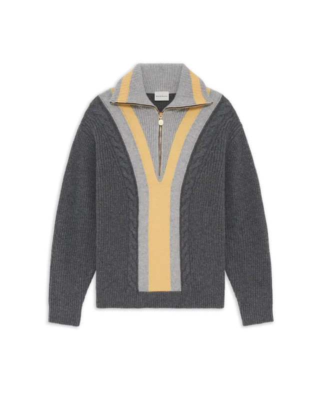 Drôle De Monsieur Half Zipped Trucker Sweater Strickpullover Grau Wolle
