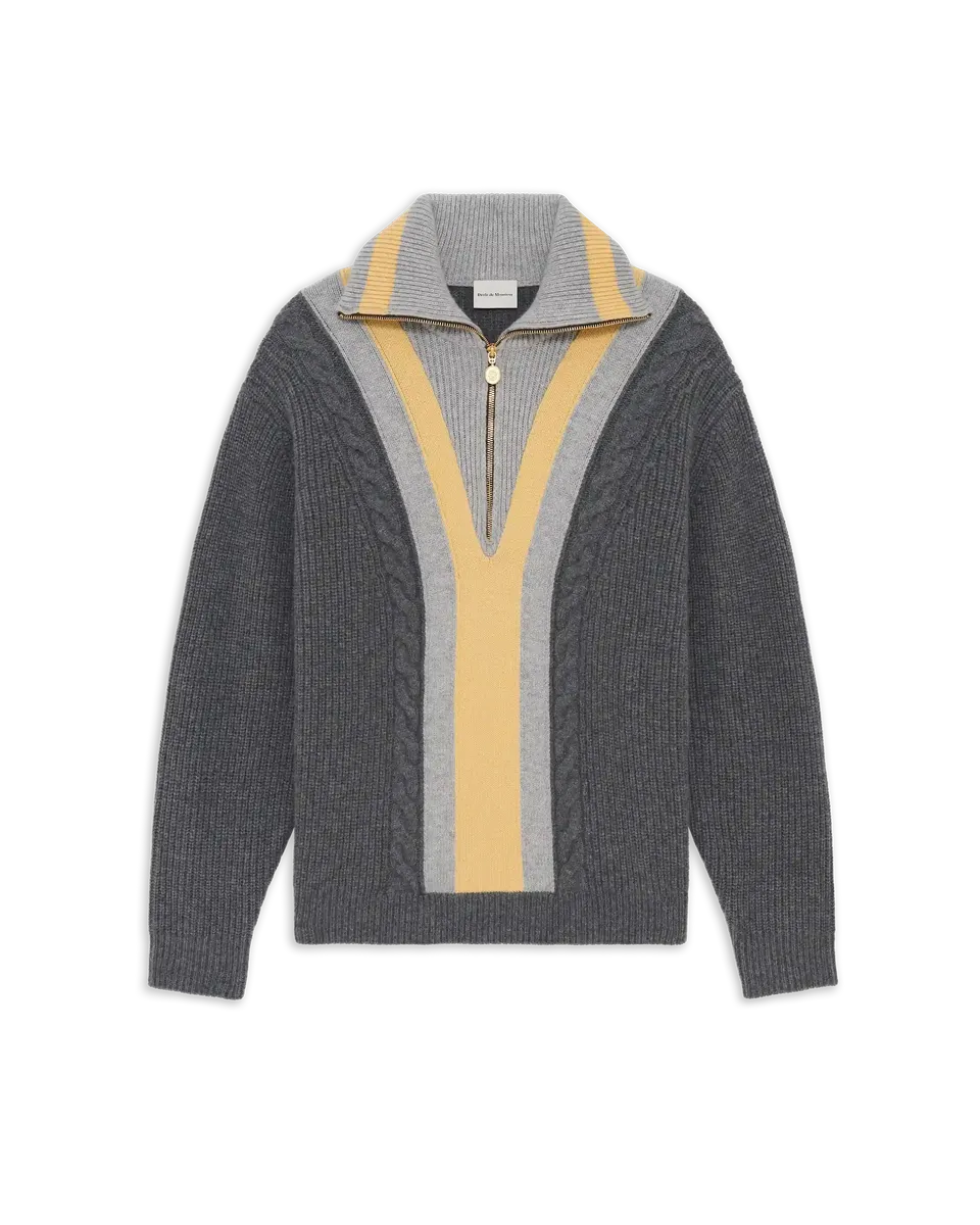 Drôle De Monsieur Half Zipped Trucker Sweater Strickpullover Grau Wolle
