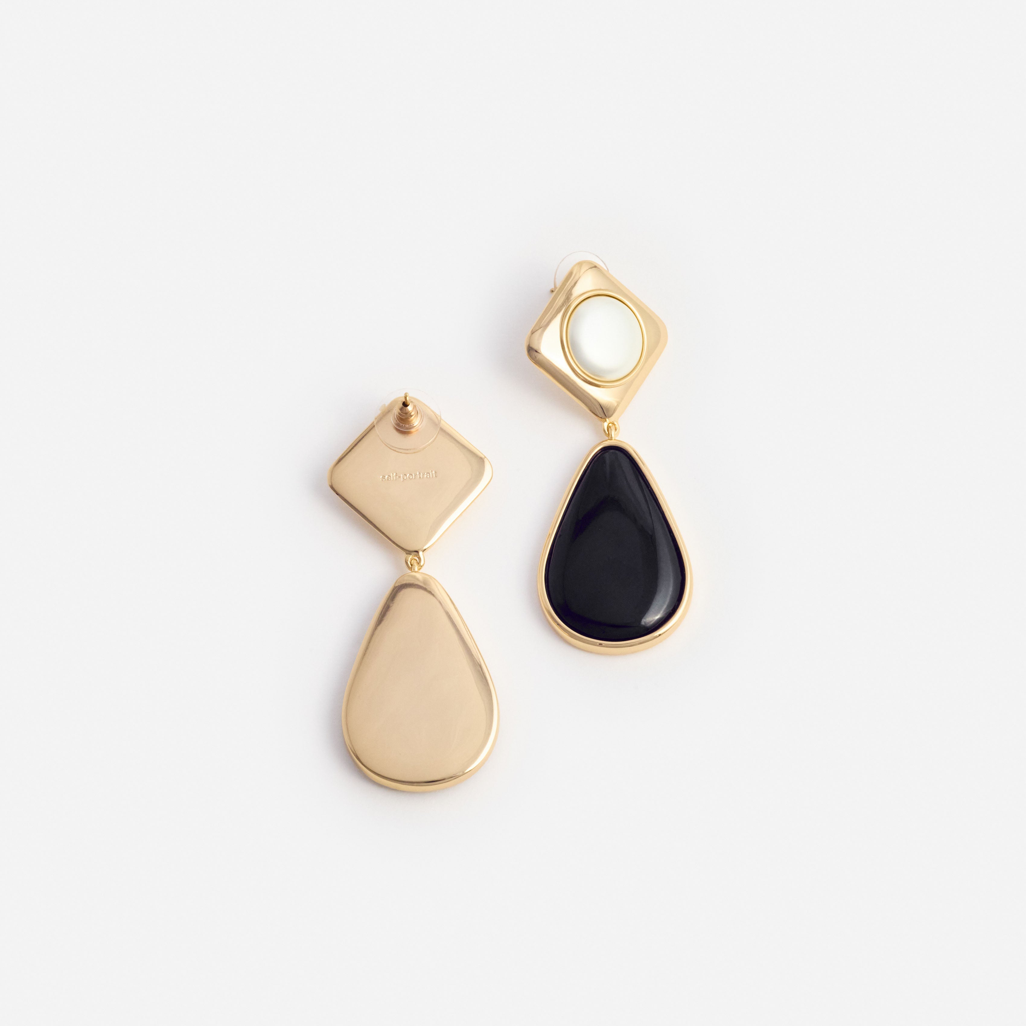 Self Portrait Jewellery Black Enamel Ohrringe Gold 2-stufig