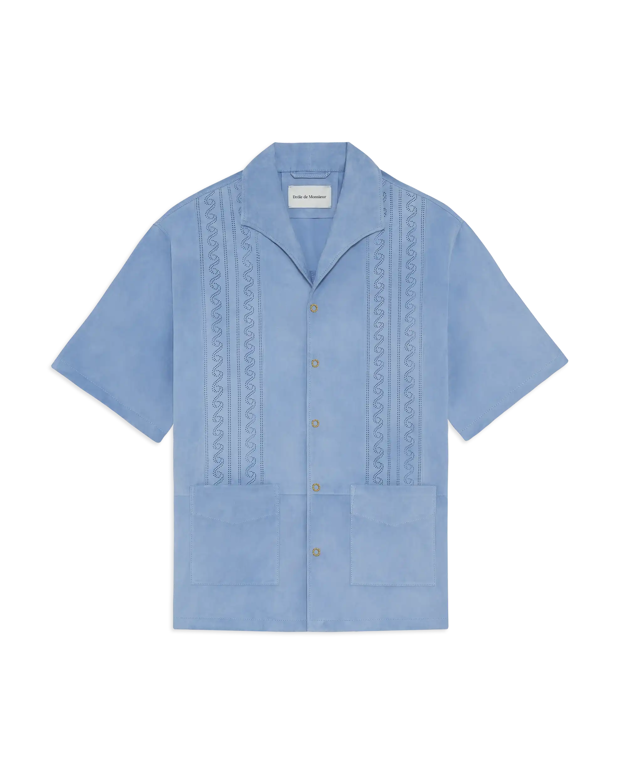 Drôle De Monsieur Chemise Suède Perforée Lederhemd Hellblau