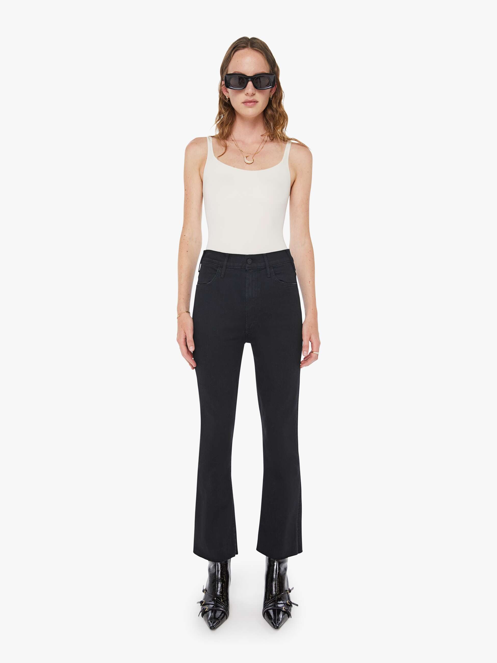 Mother Hustler Ankle Fray Jeans Schwarz Flare High-Waist