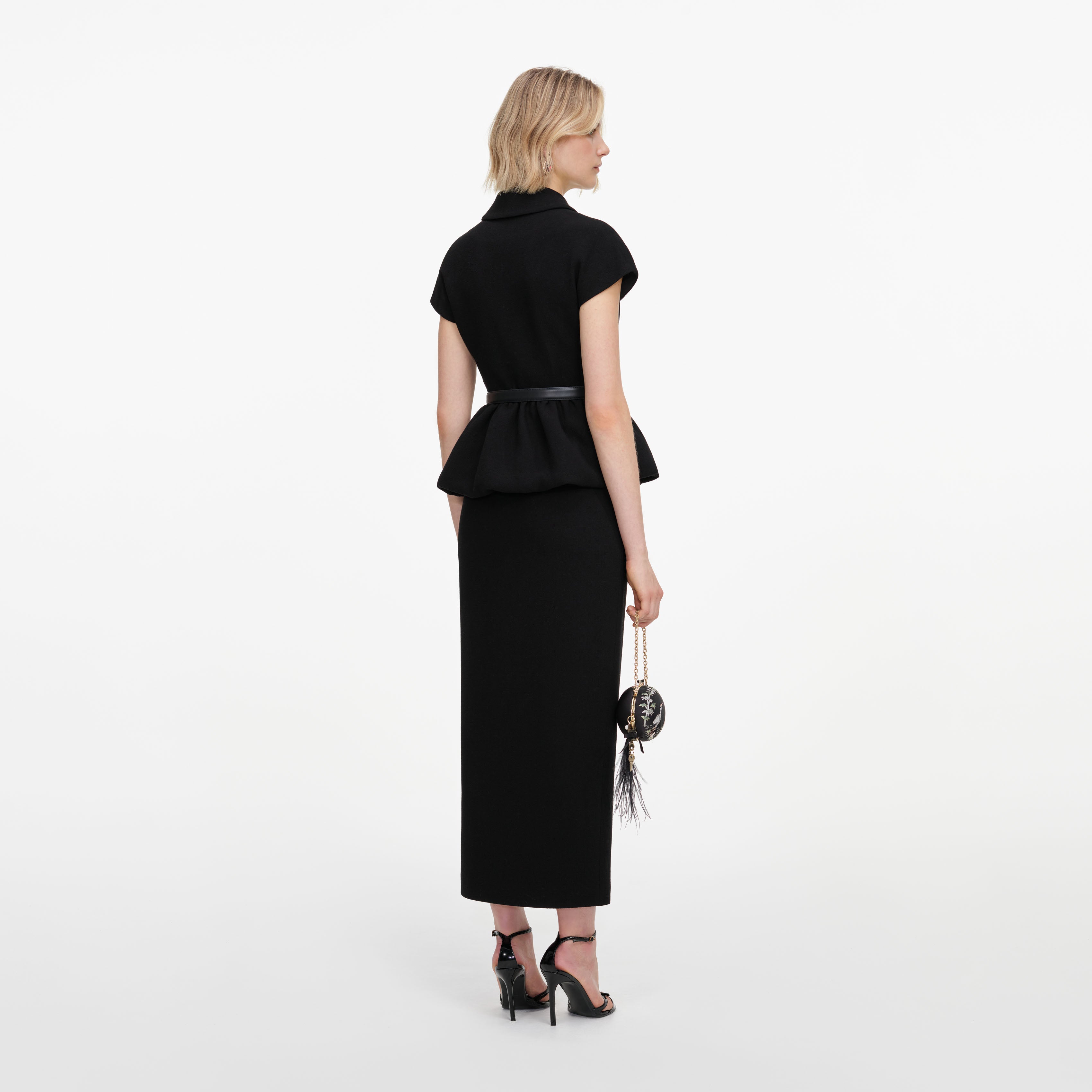 Self Portrait Dresses Black Crepe Peplum Midikleid Schwarz