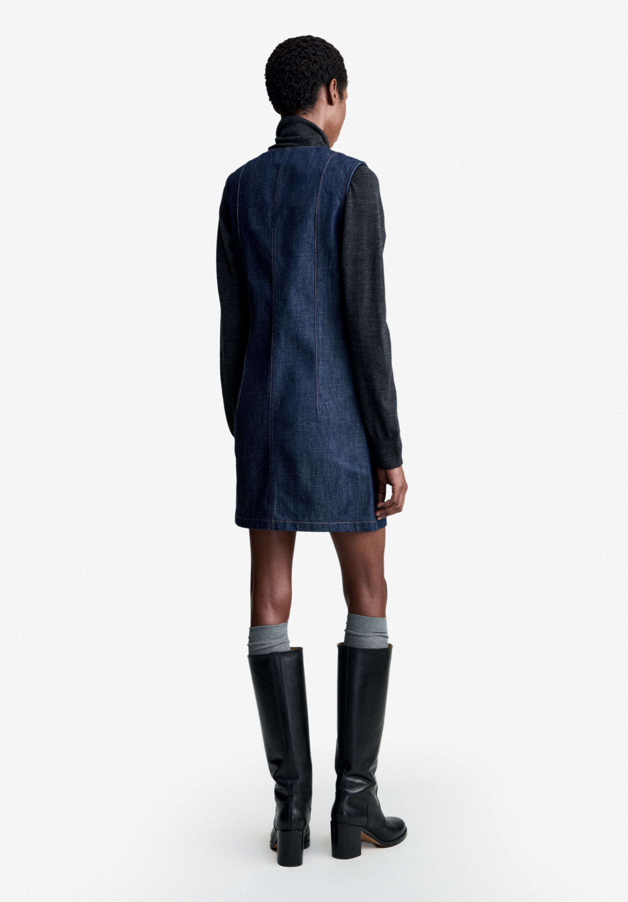 A.P.C. Denim Kleid V-Ausschnitt Bio-Baumwolle 38