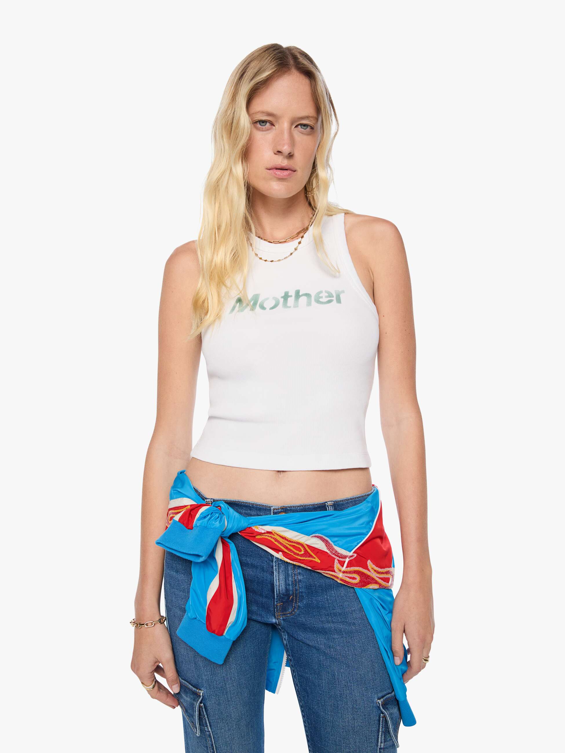 Mother Tees The Chin Ups Chop Top Weiss Cropped Gr. M