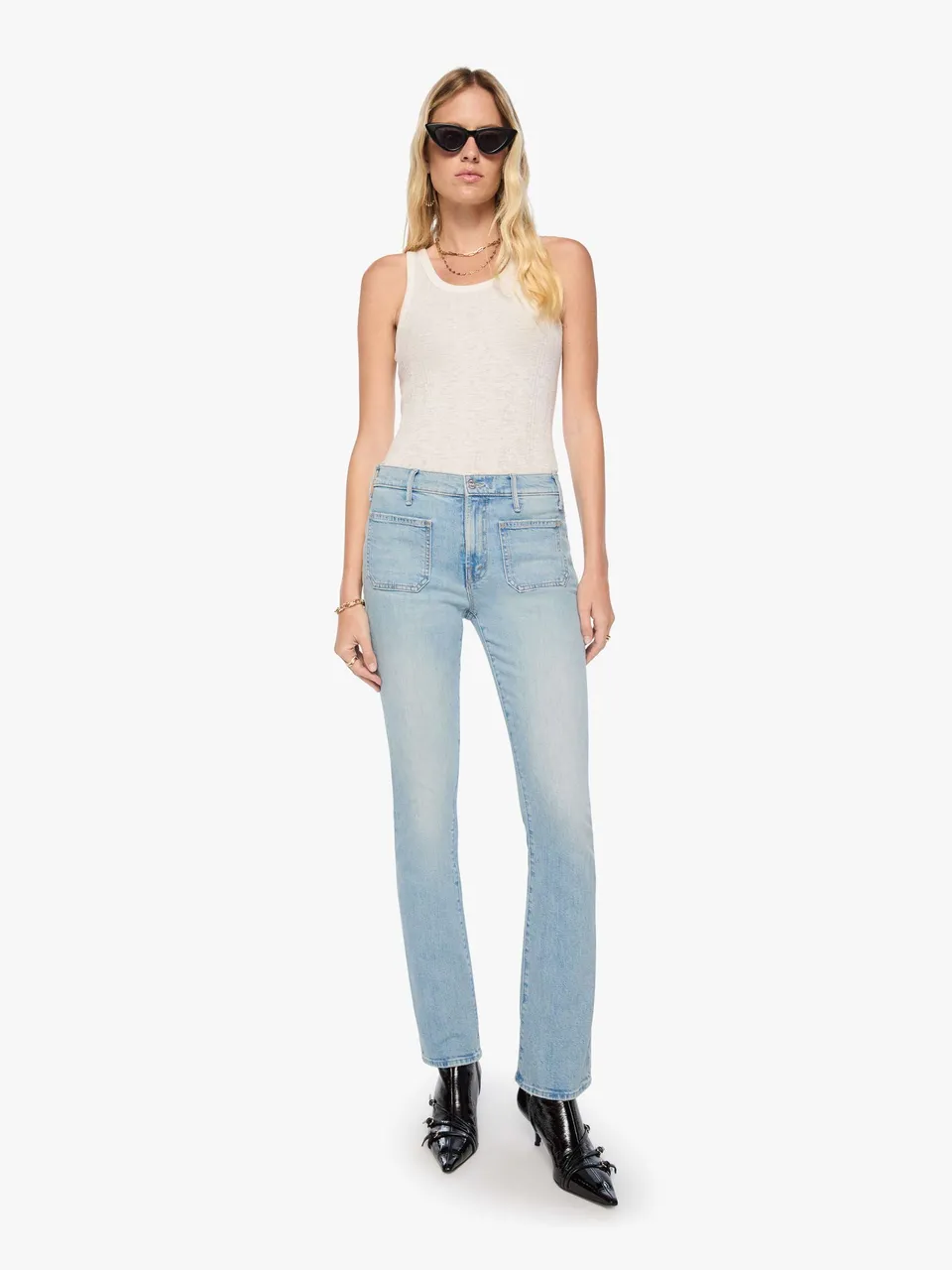 Mother Denim The Patch Pocket Insider Sneak Jeans Go Long Hellblau