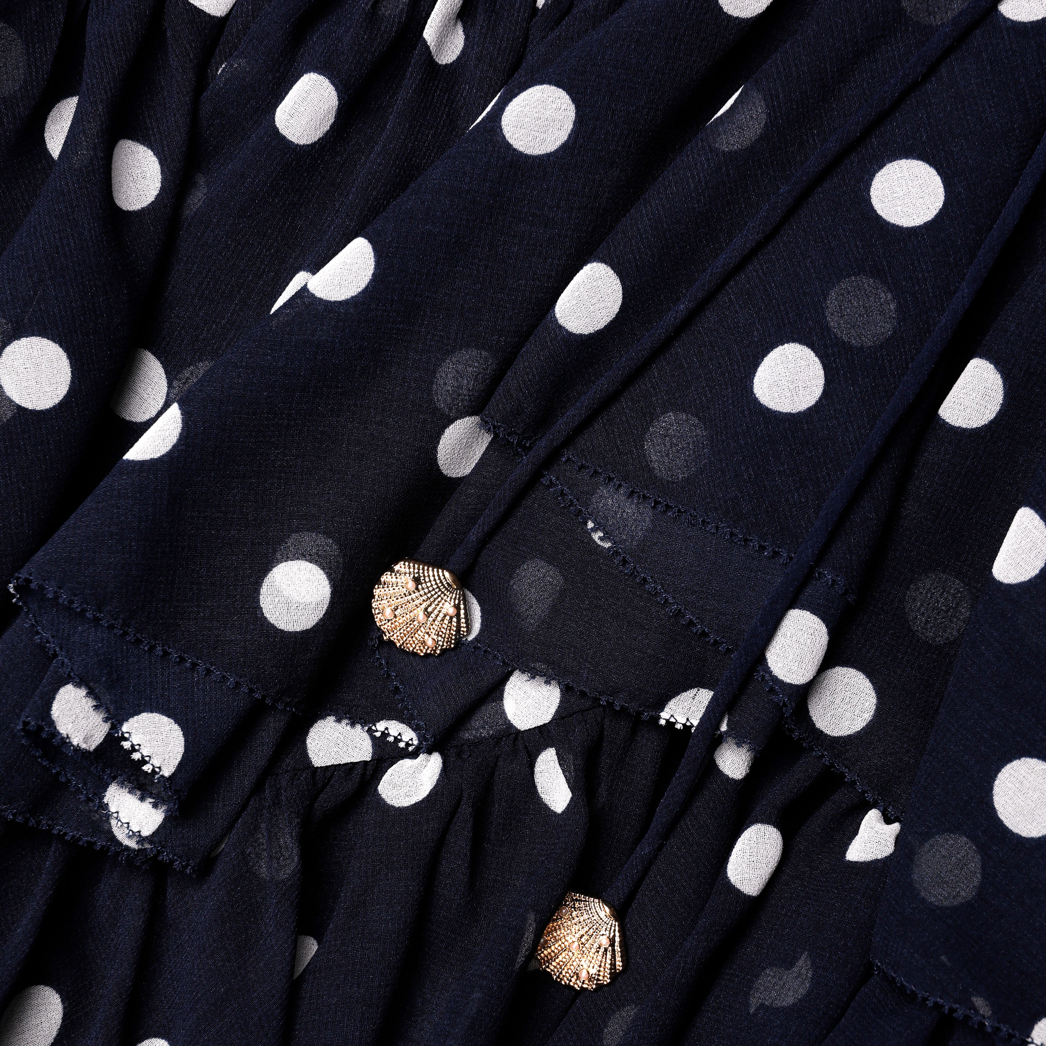 Self Portrait Polka Dot Georgette Maxikleid Navy Punkte