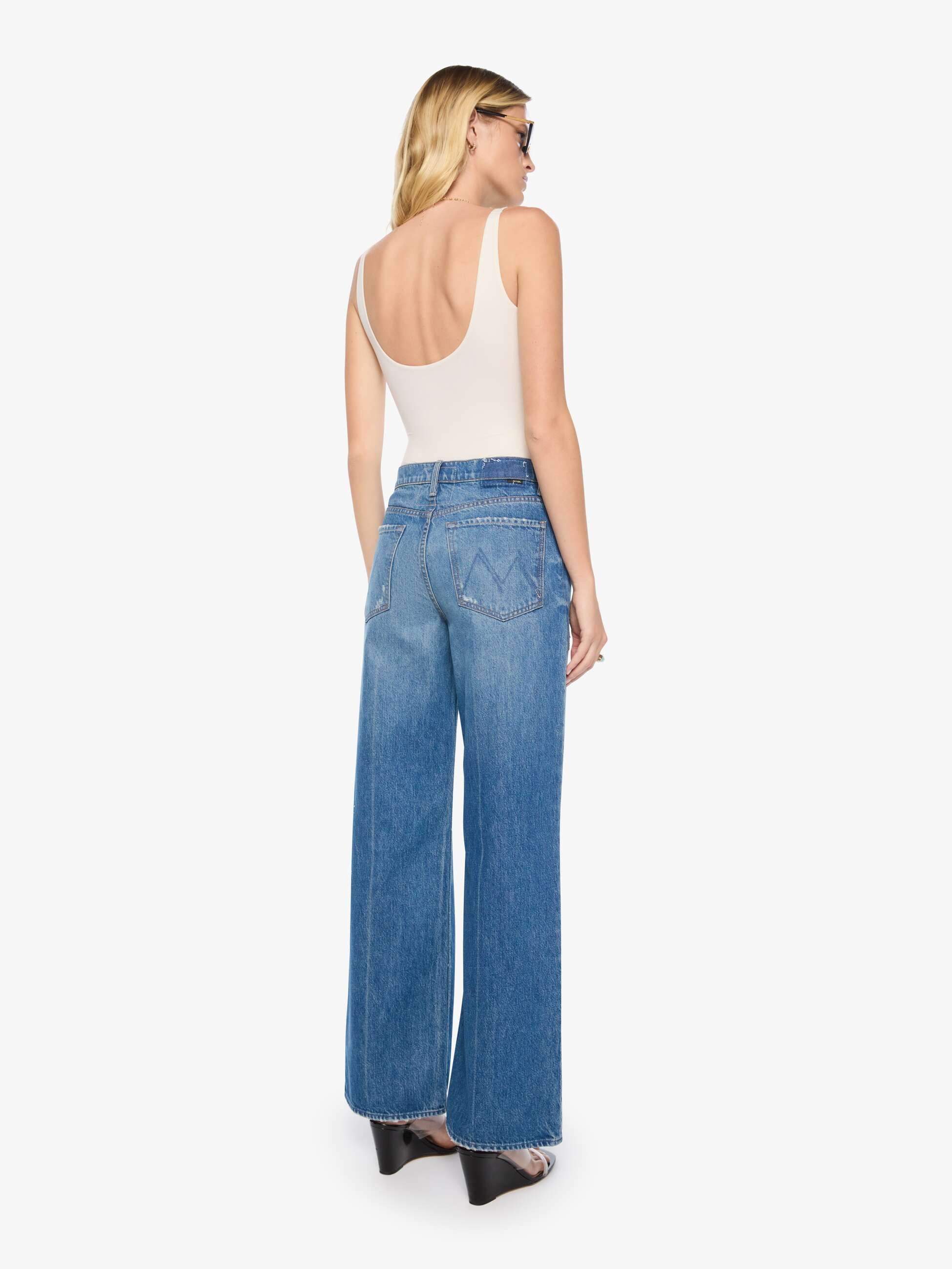 Mother The Rerun Zip Sneak Jeans FYVM Blau Wide Leg