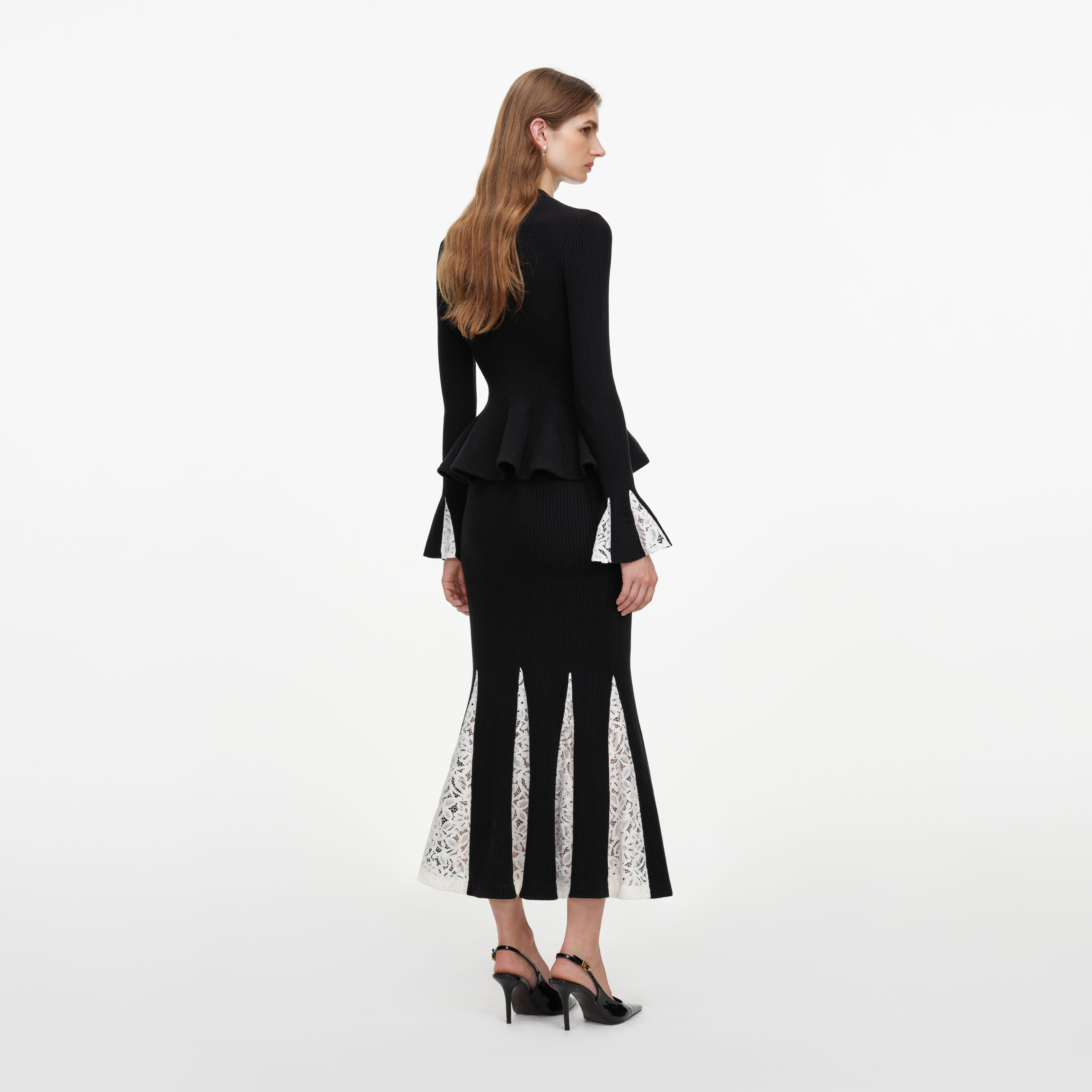 Self Portrait Black Lace Knit Midi Kleid Schwarz Spitze