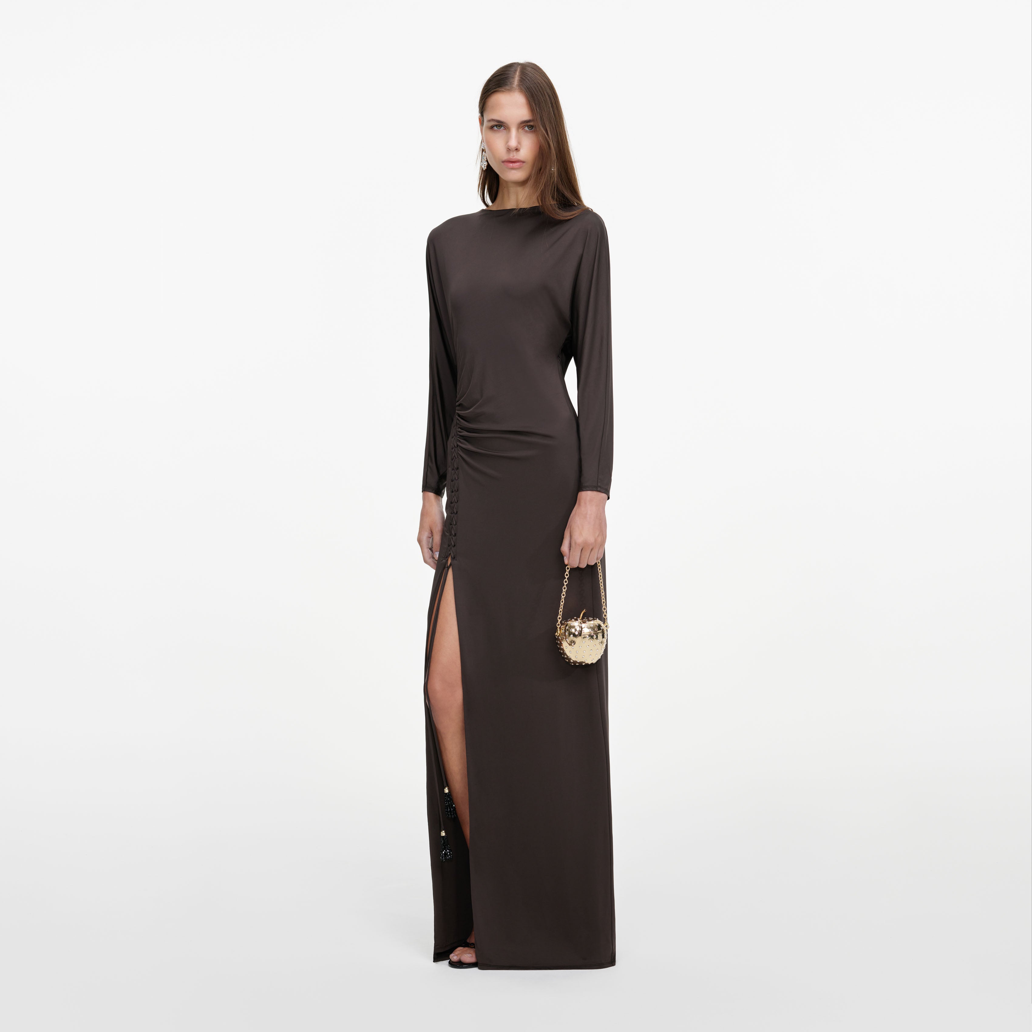 Self Portrait Brown Jersey Open Back Maxi Dress braun