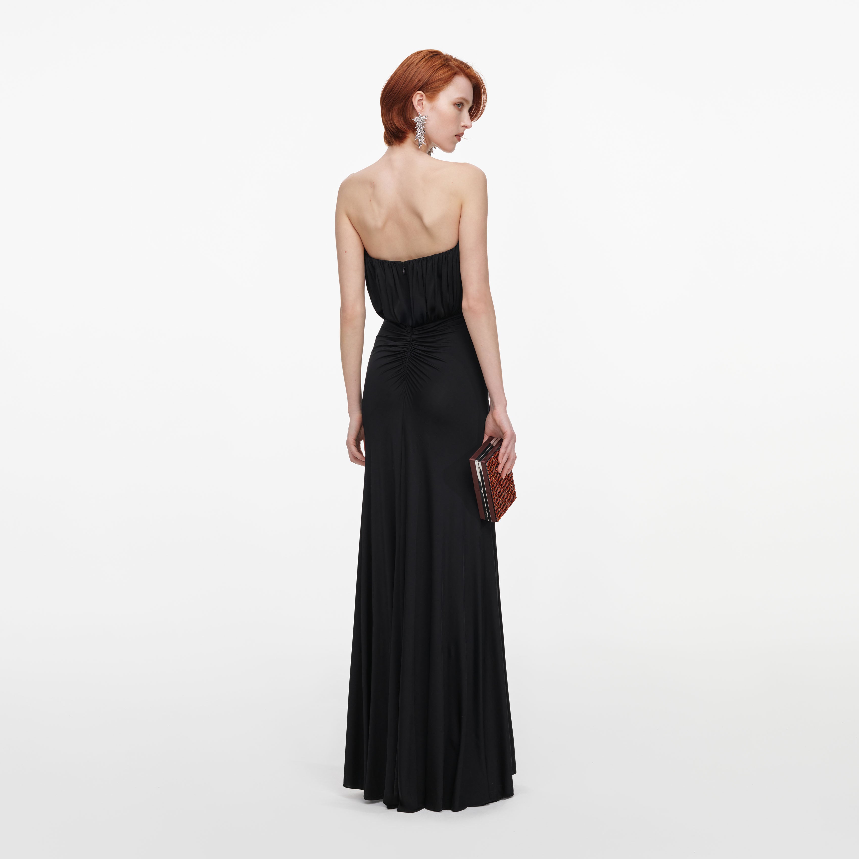 Self Portrait Black Jersey Bandeau Maxi Kleid Schwarz