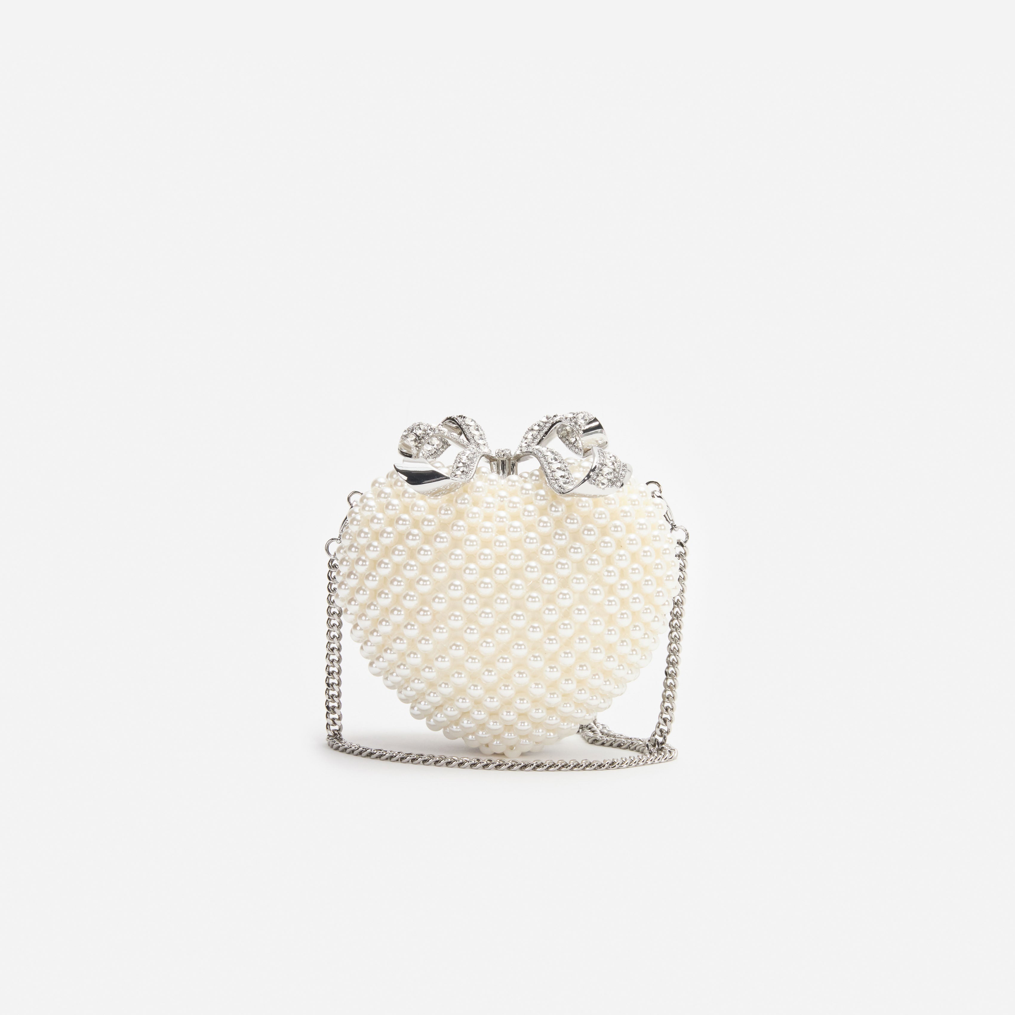 Self Portrait Pearl Heart Clutch Creme Perlen One Size