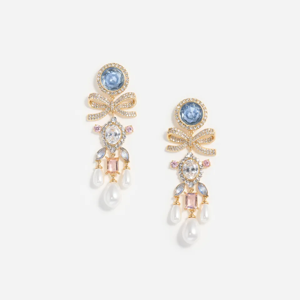 Self Portrait Gold Multi Crystal Bow Pearl Droplet Ohrringe