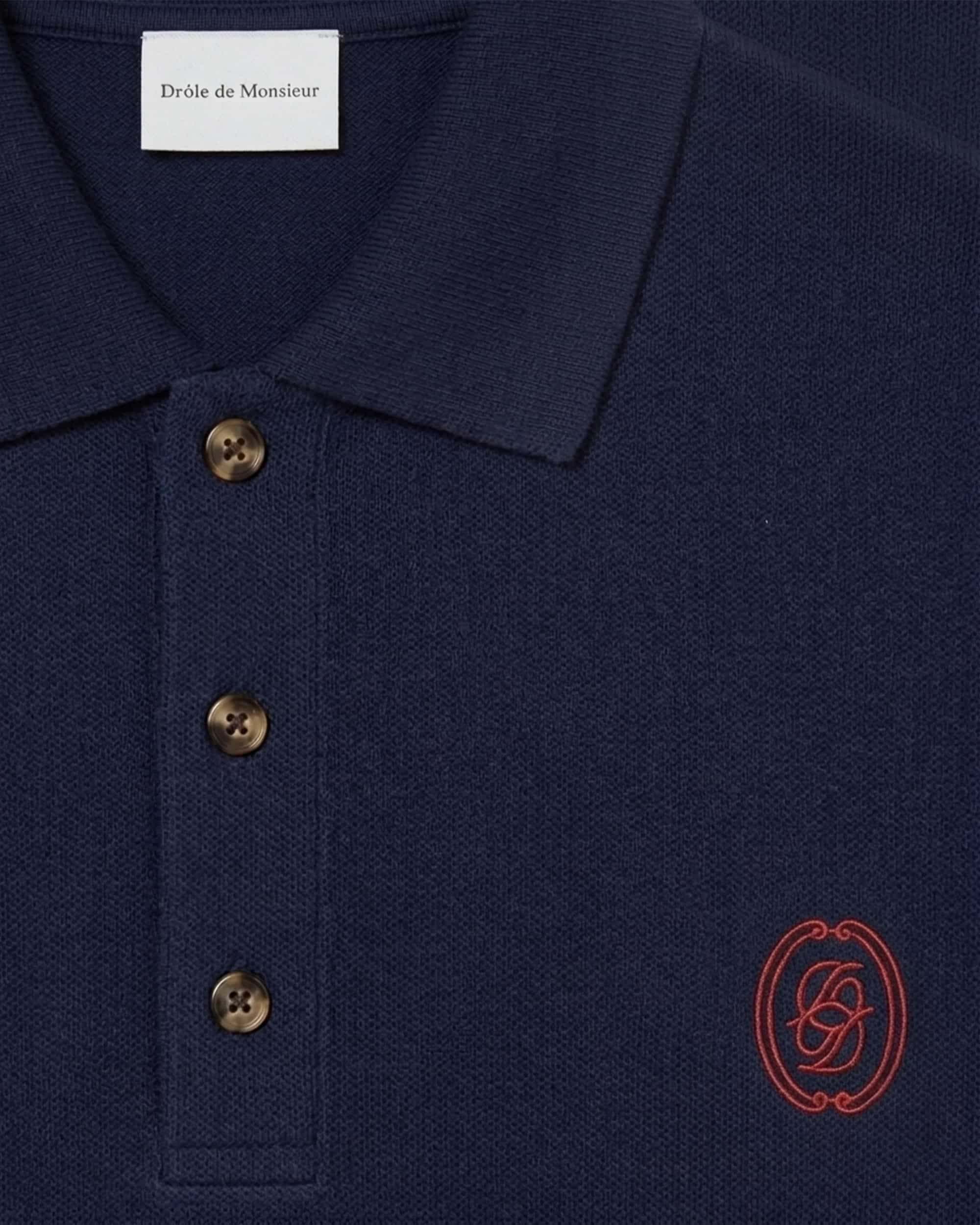 Drôle De Monsieur D Mirror Knit Polo Navy Kurzarm