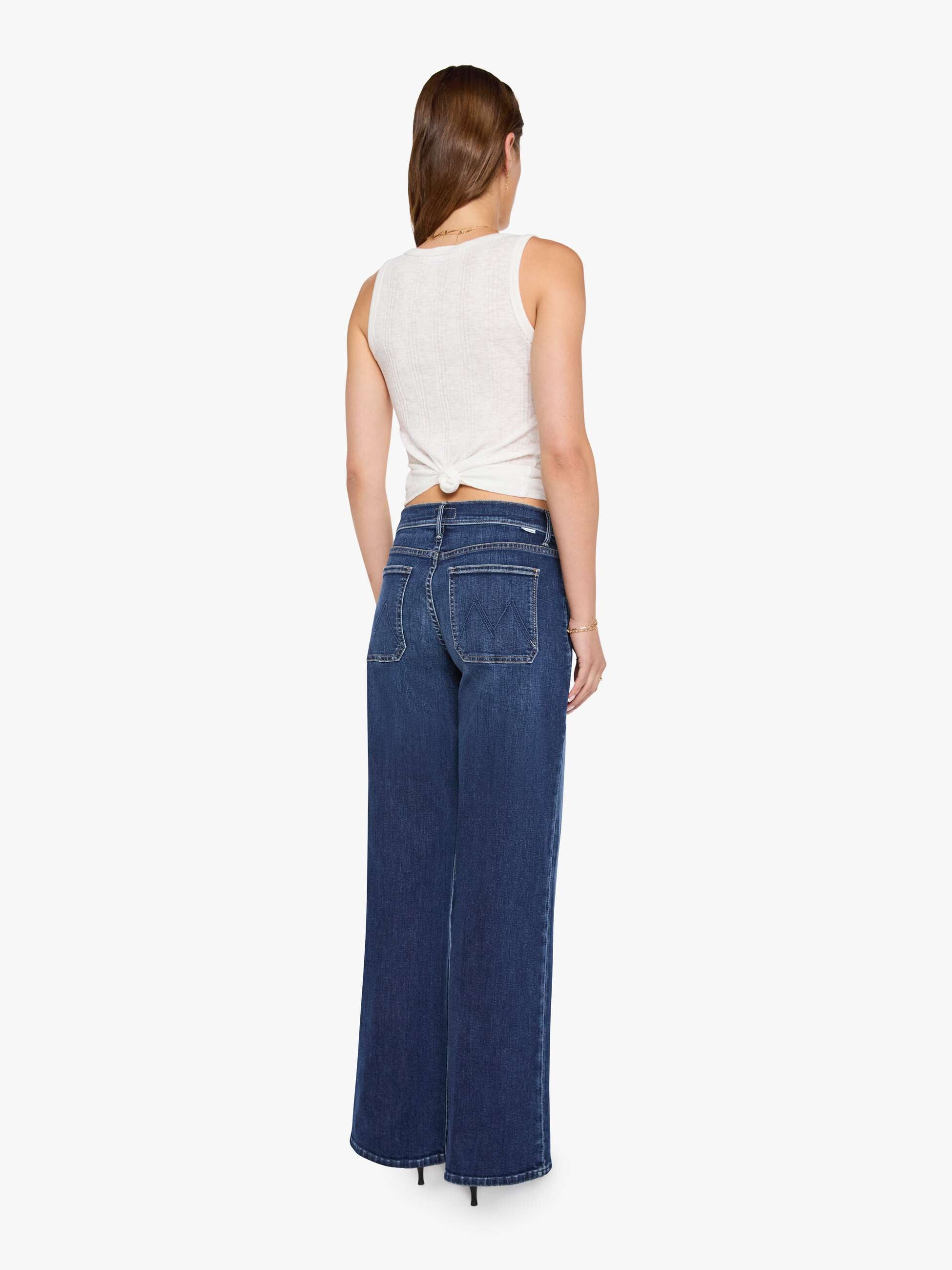 Mother The Patch Pocket Mid Rise Maven Sneak Jeans Backstage Pass Wide Leg
