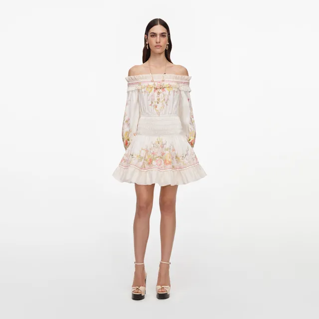 Self Portrait Cream Floral Organza Ruffle Minikleid Creme