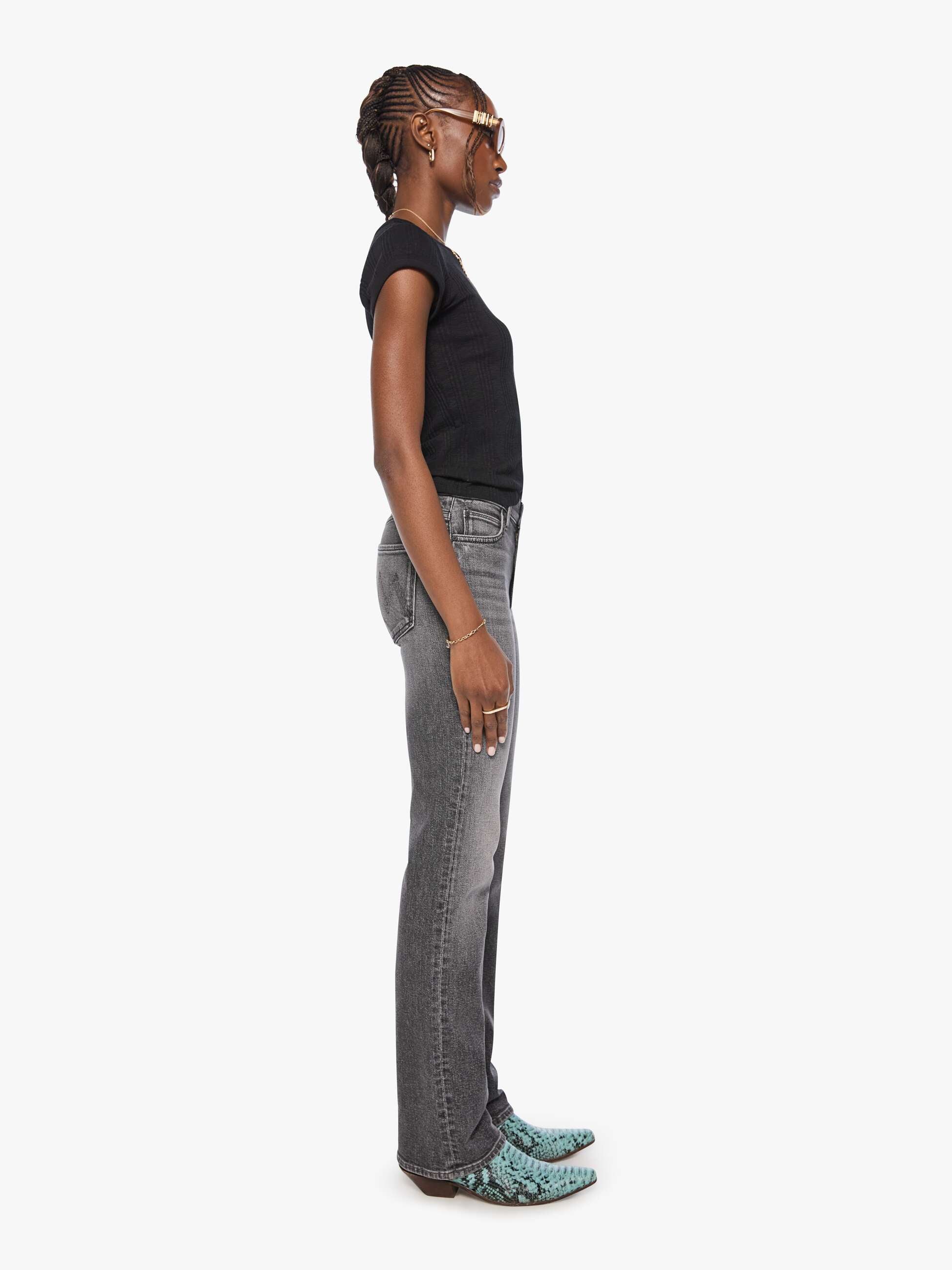 Mother The Kick It Jeans Cliffhanger High-Rise Grau