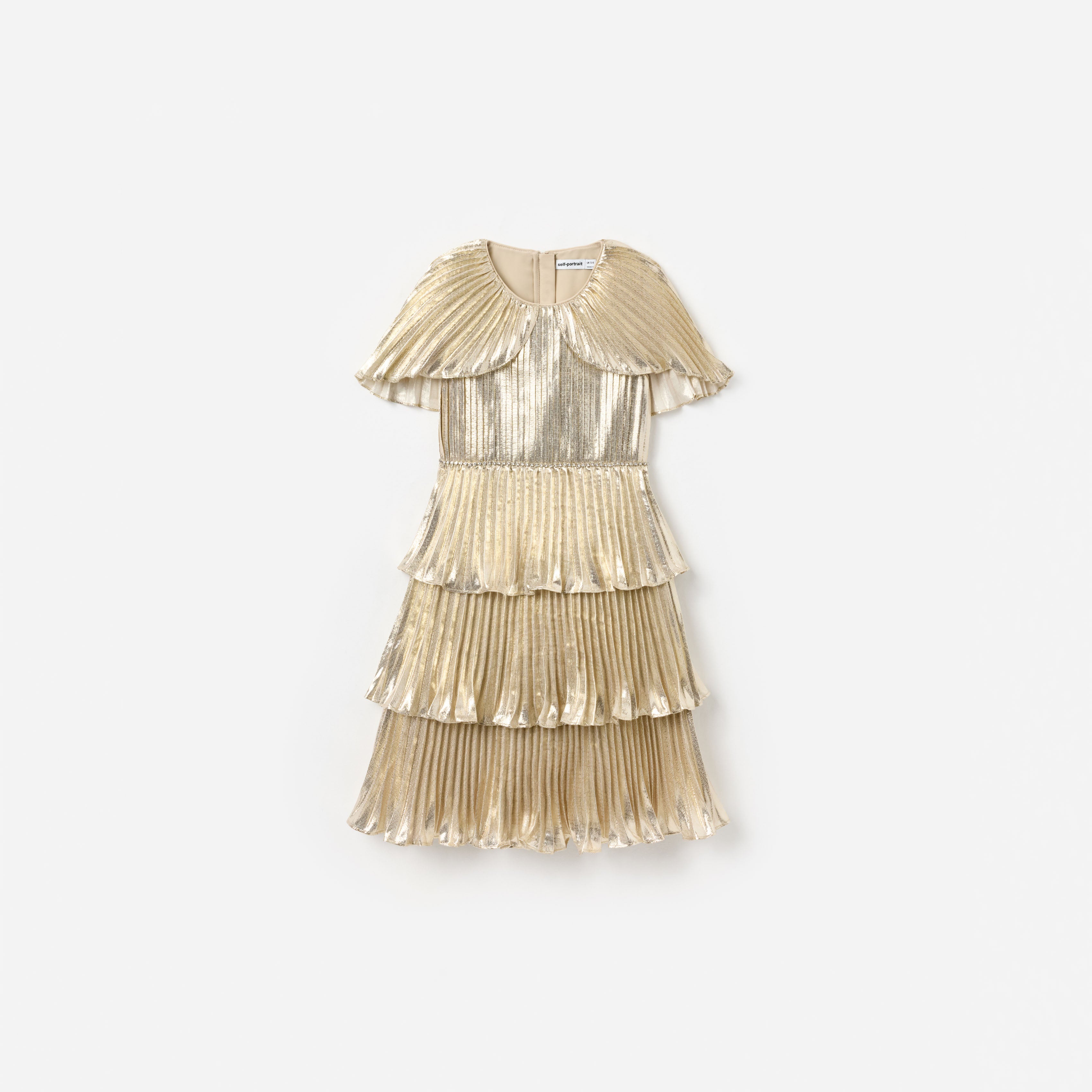 Self Portrait Gold Metallic Tiered Kinderkleid Champagne