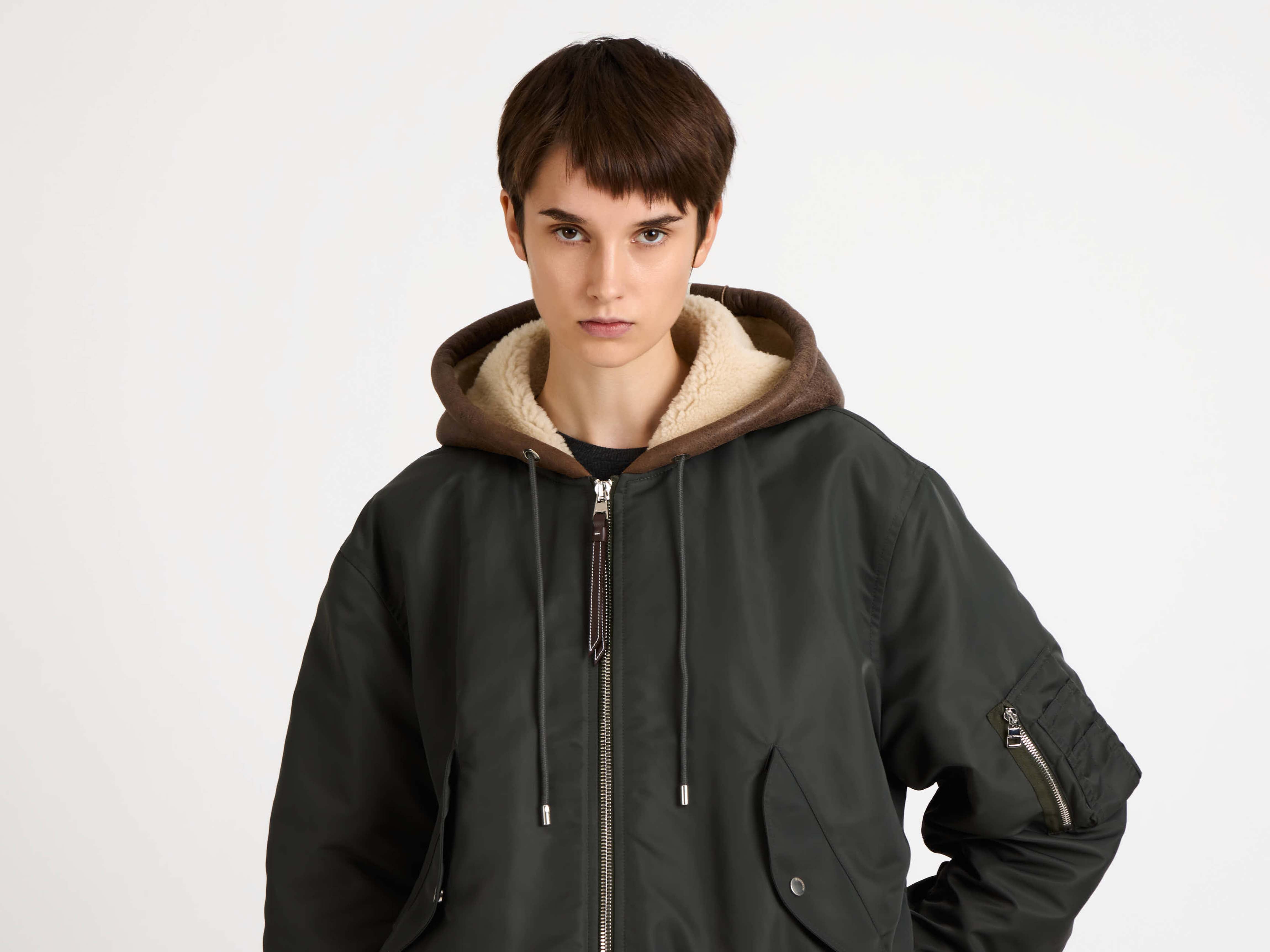 J.W.Anderson Coats Bomberjacke Damen Nylon Dark Khaki Lederkapuze