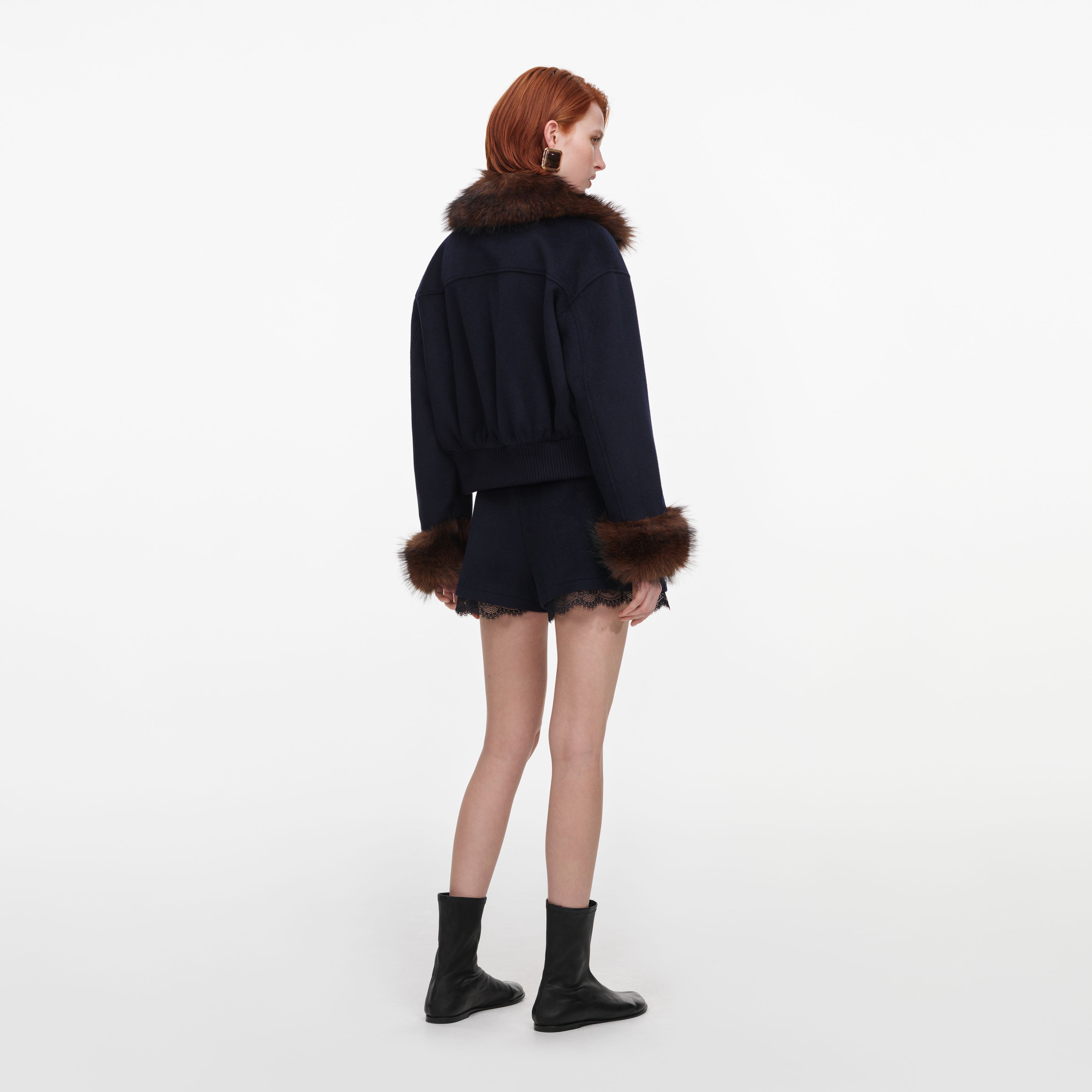 Self Portrait Navy Wool Fur Trim Jacket Jacke Blau Wolle