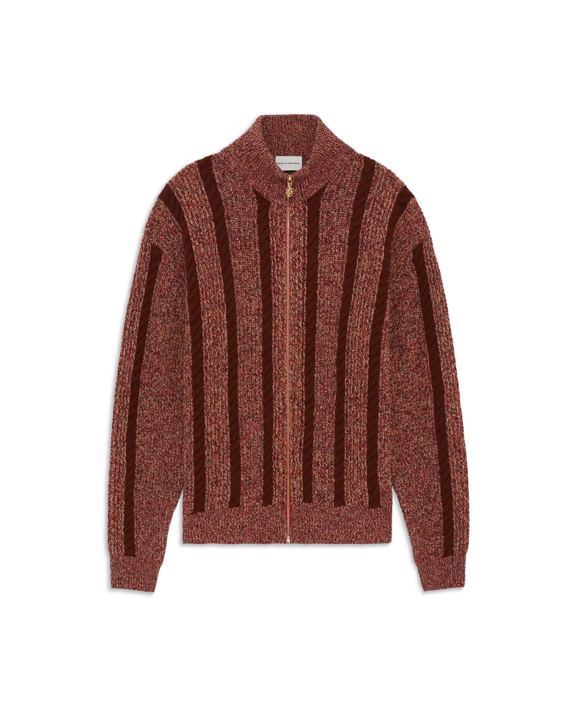 Drôle De Monsieur Zipped Torsade Cardigan Strickjacke Braun Wolle
