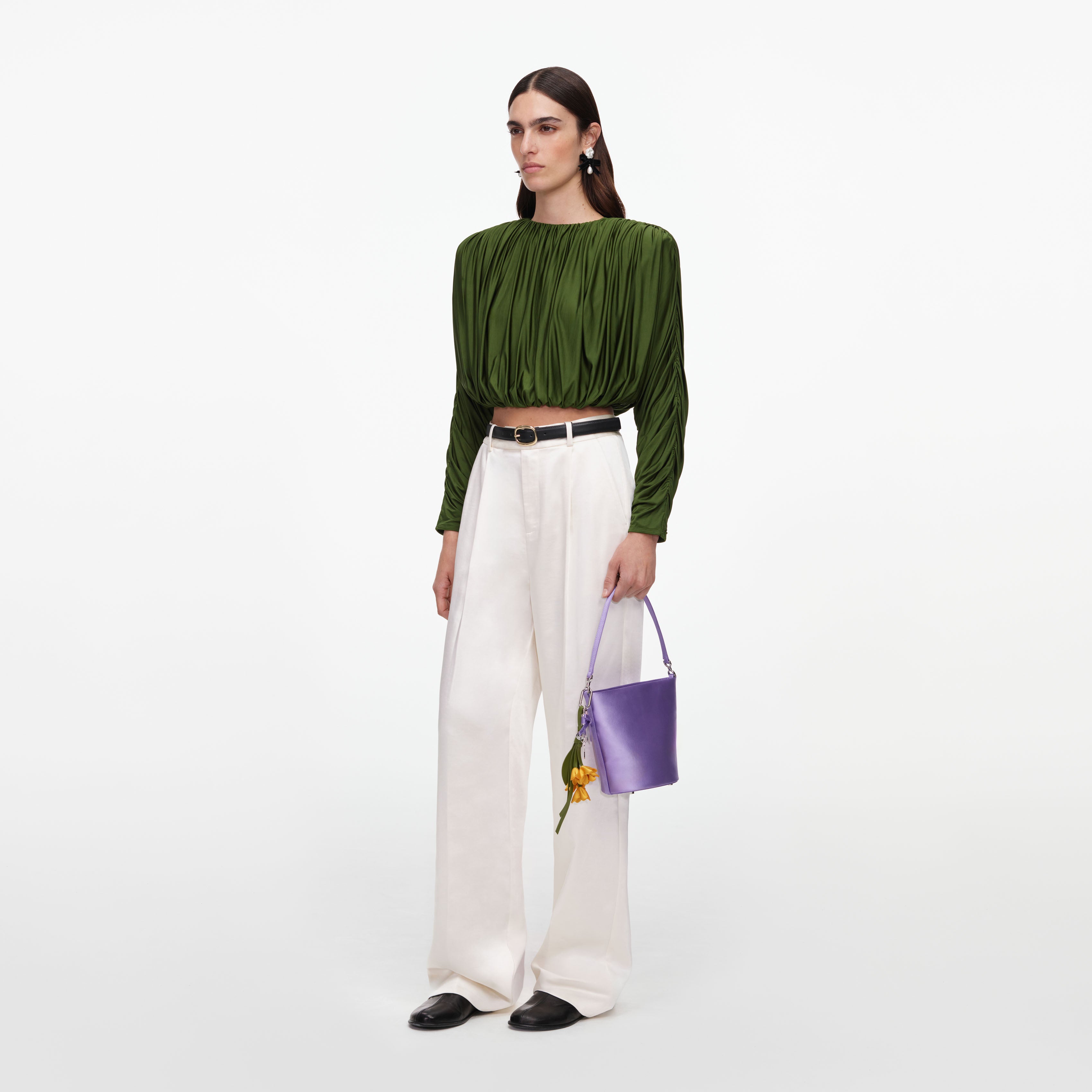 Self Portrait Cream Satin Trousers Satinhose Creme High Waist