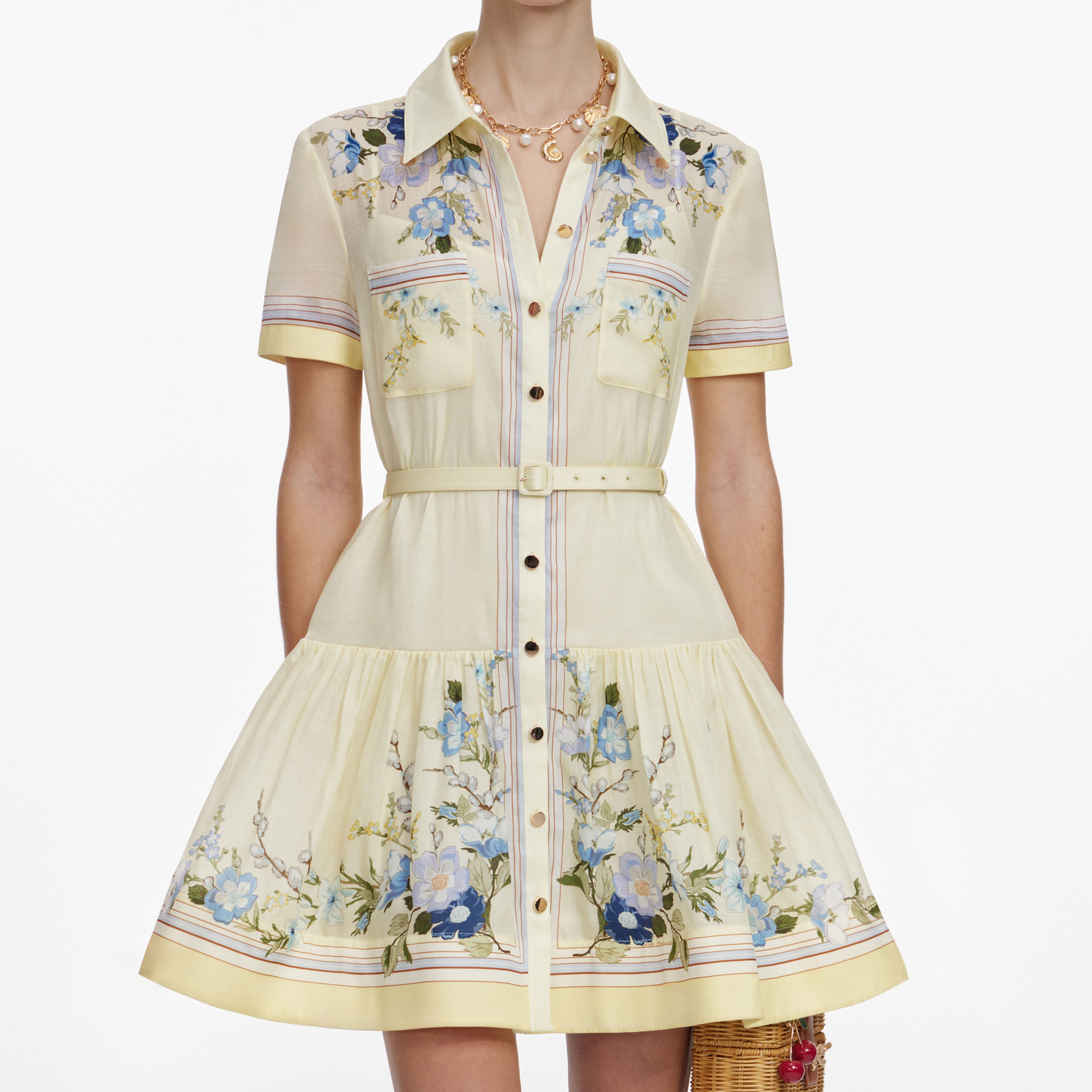 Self Portrait Yellow Floral Organza Minikleid Gelb Blumen