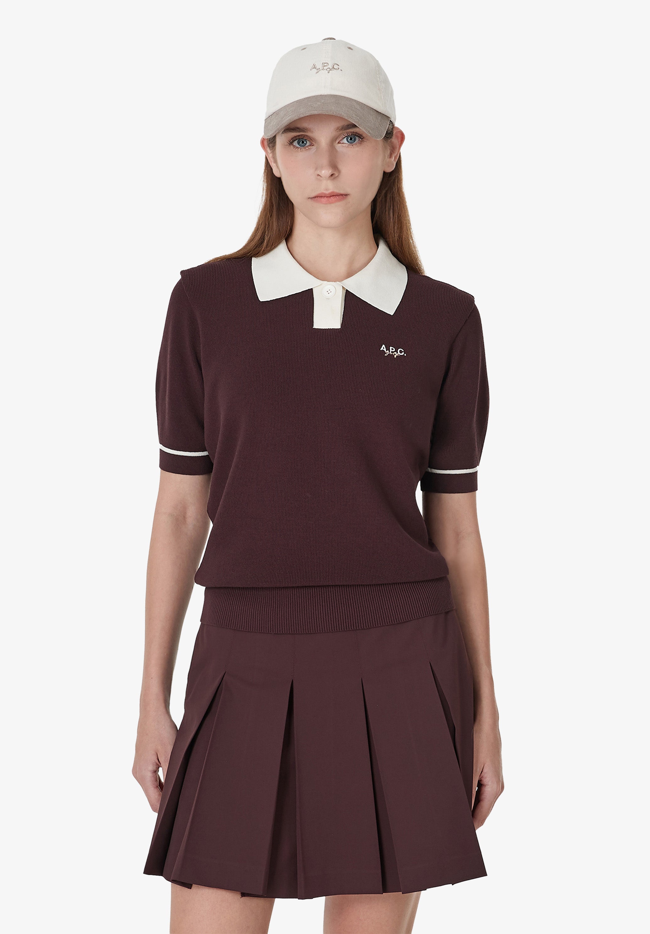 A.P.C. Polohemd mit Kontrastkragen Golf Polo Ecru