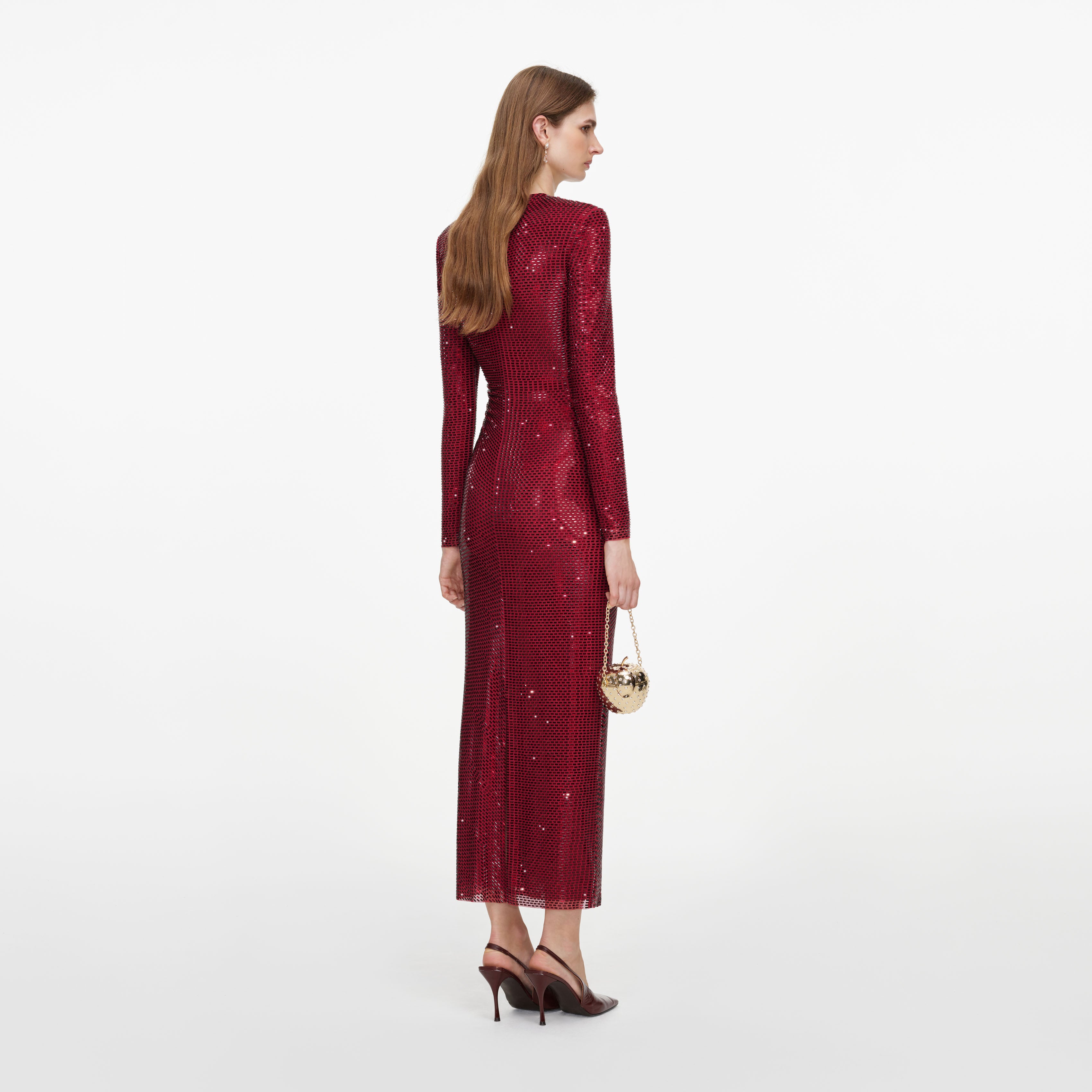 Self Portrait Burgundy Rhinestone Gathered Midi Kleid Bordeaux
