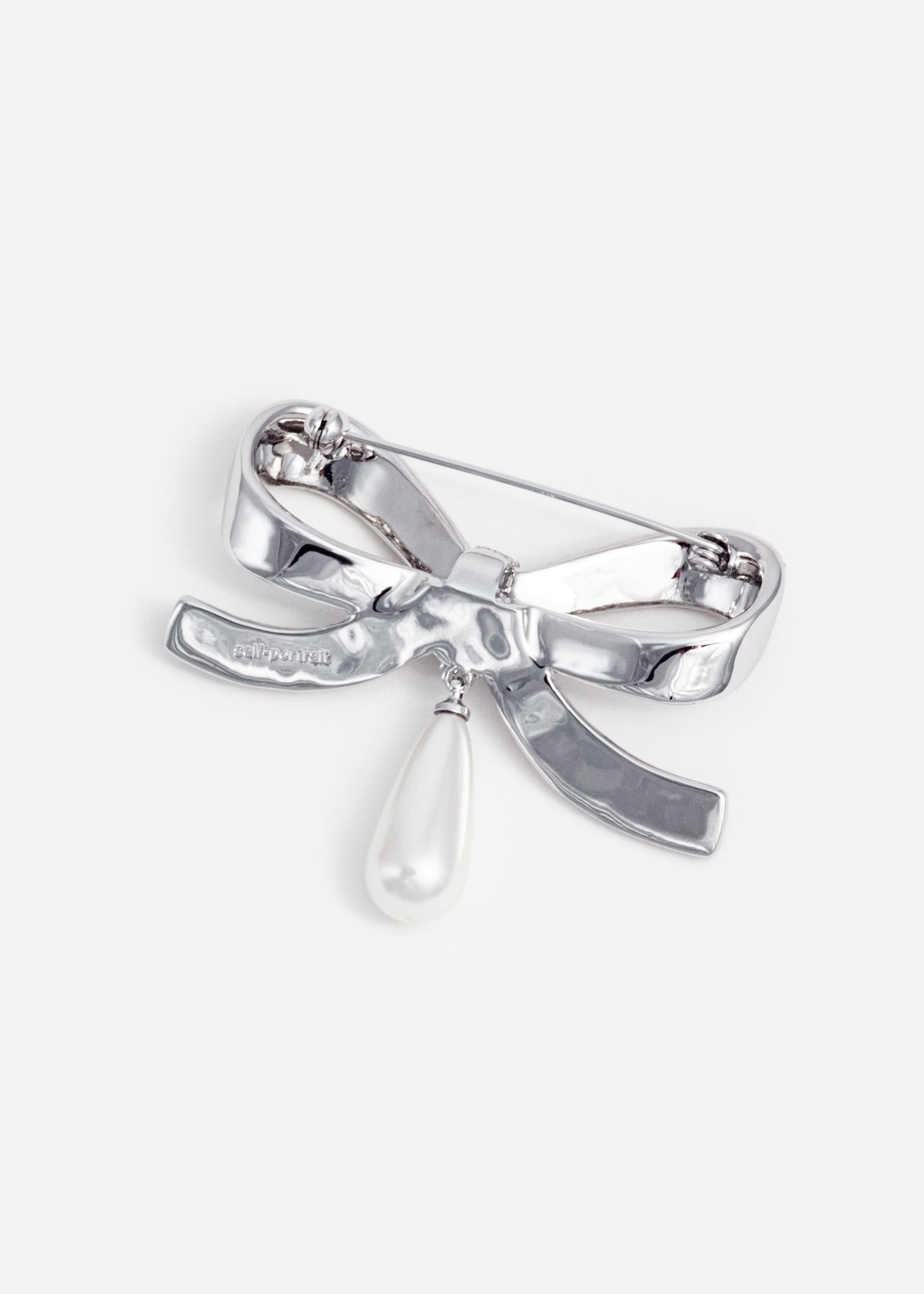 Self Portrait Jewellery Brosche Silber Kristall Perle Bow